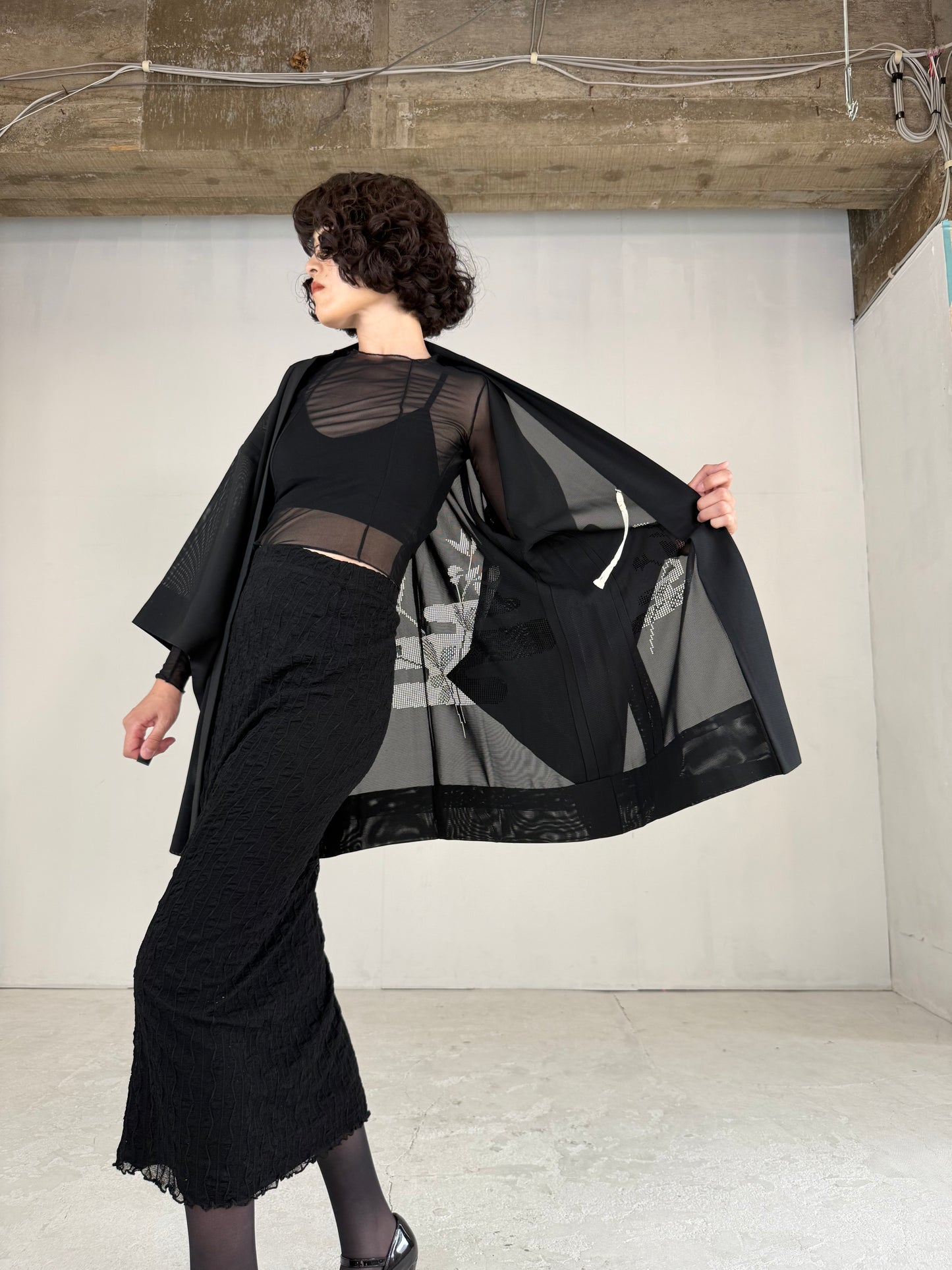 VINTAGE BLACK HAORI SHEER “ro, eagasumi"