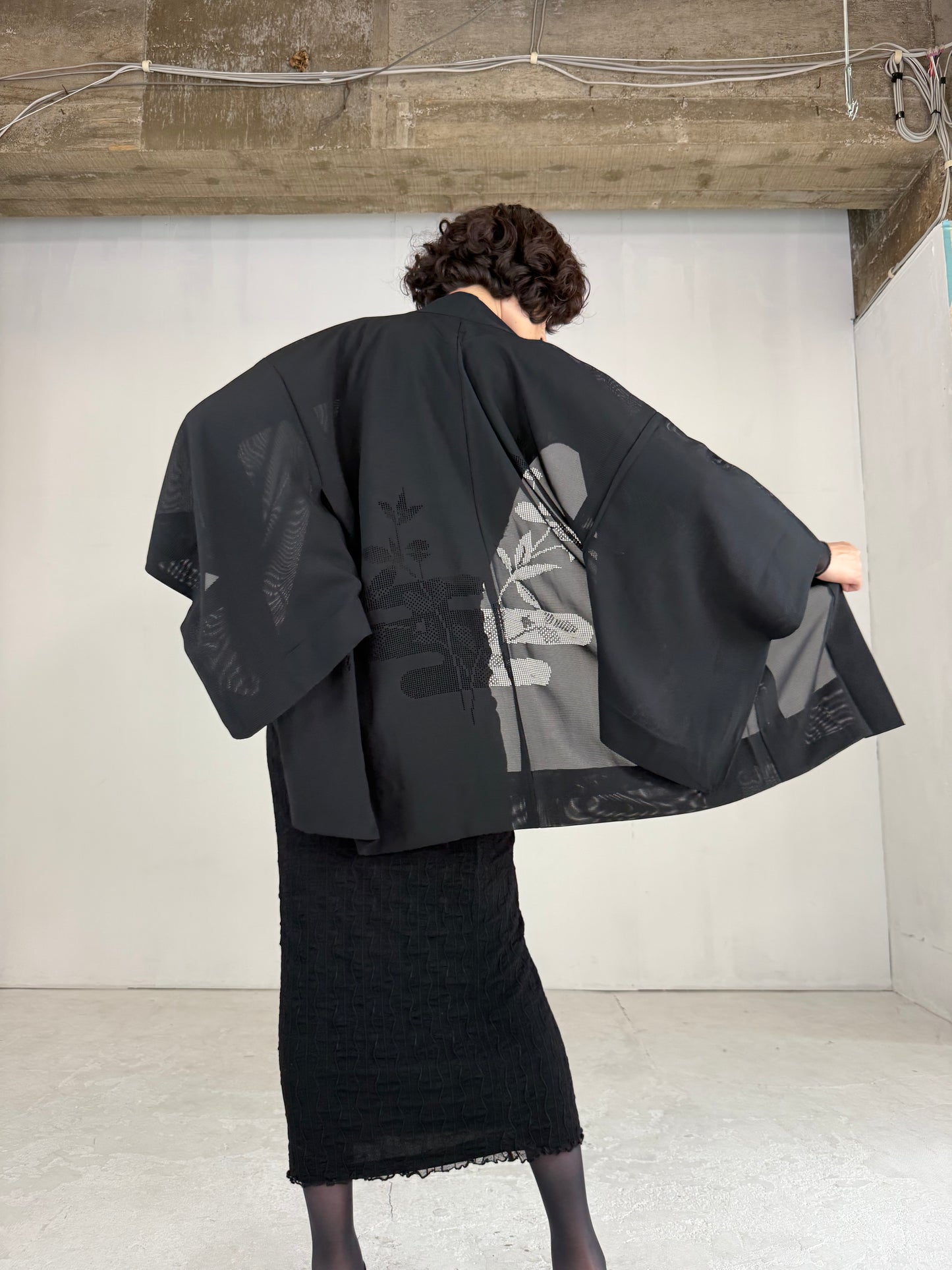 VINTAGE BLACK HAORI SHEER “ro, eagasumi"