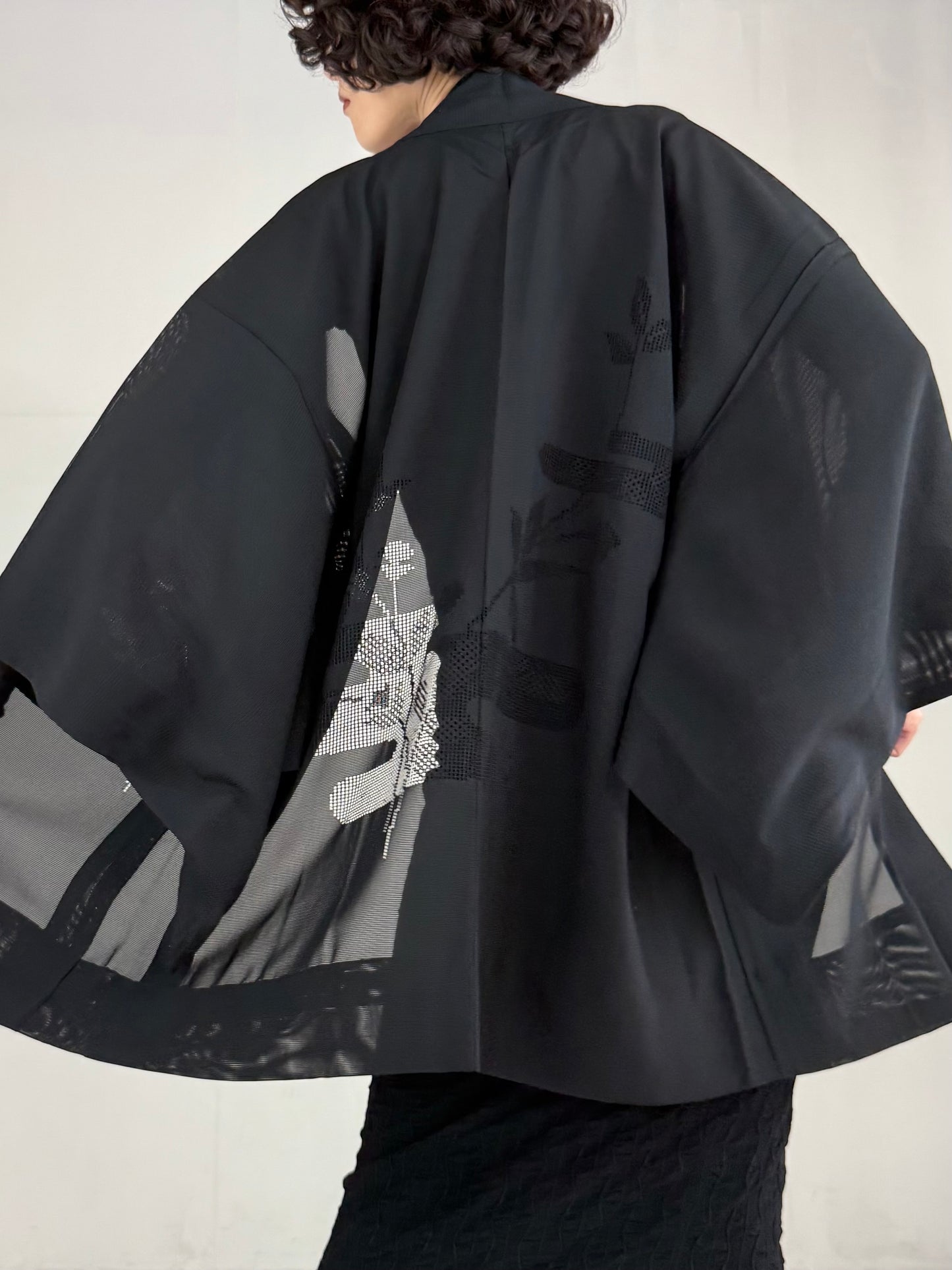 VINTAGE BLACK HAORI SHEER “ro, eagasumi"