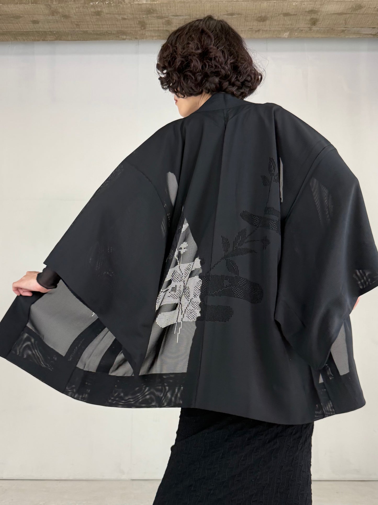 VINTAGE BLACK HAORI SHEER “ro, eagasumi"
