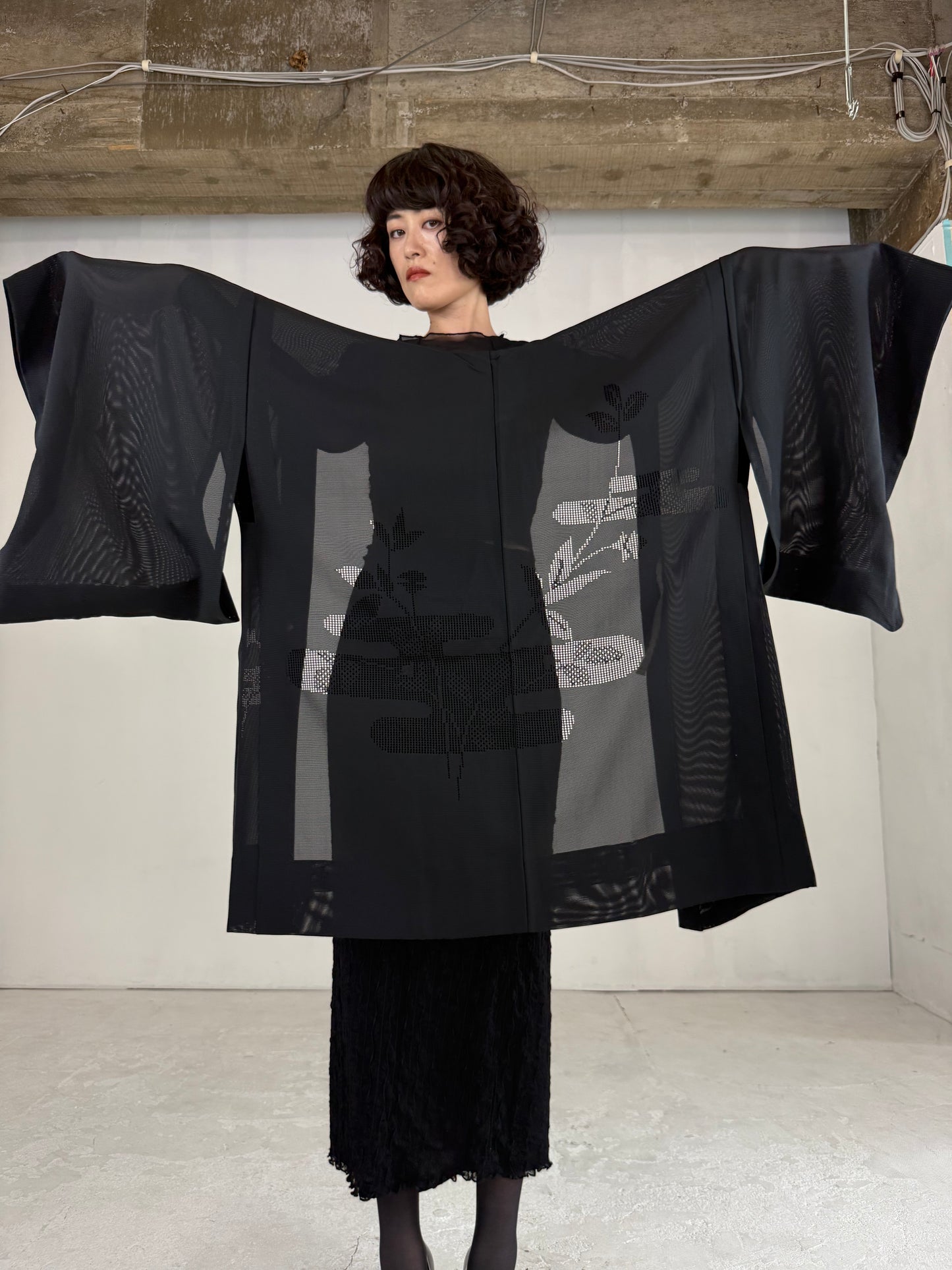 VINTAGE BLACK HAORI SHEER “ro, eagasumi"