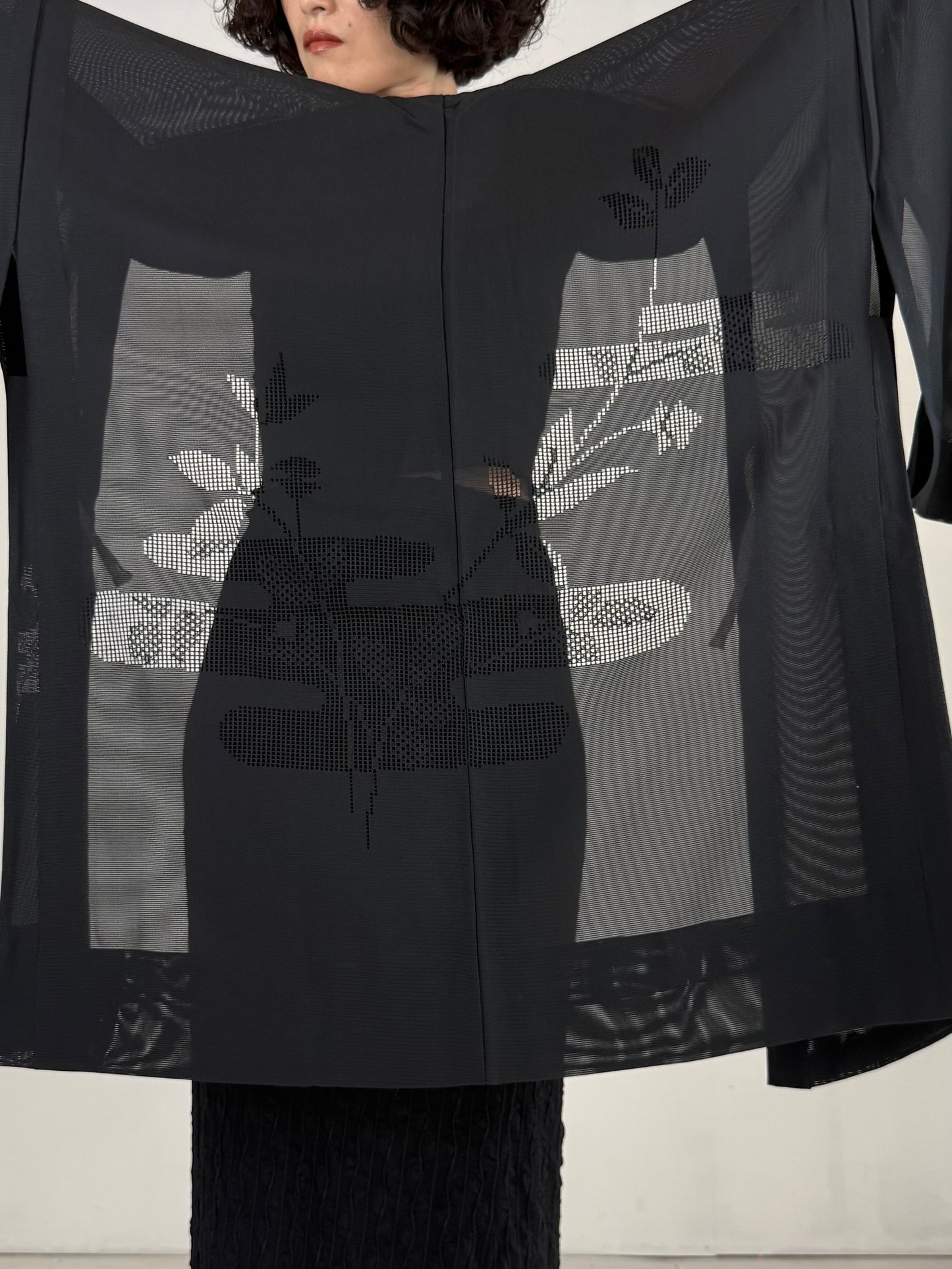 VINTAGE BLACK HAORI SHEER “ro, eagasumi"