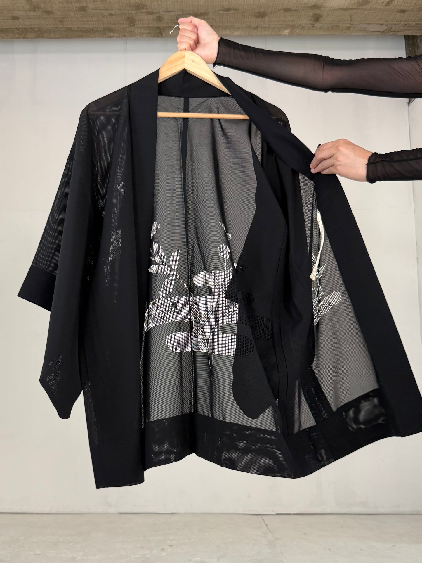 VINTAGE BLACK HAORI SHEER “ro, eagasumi"