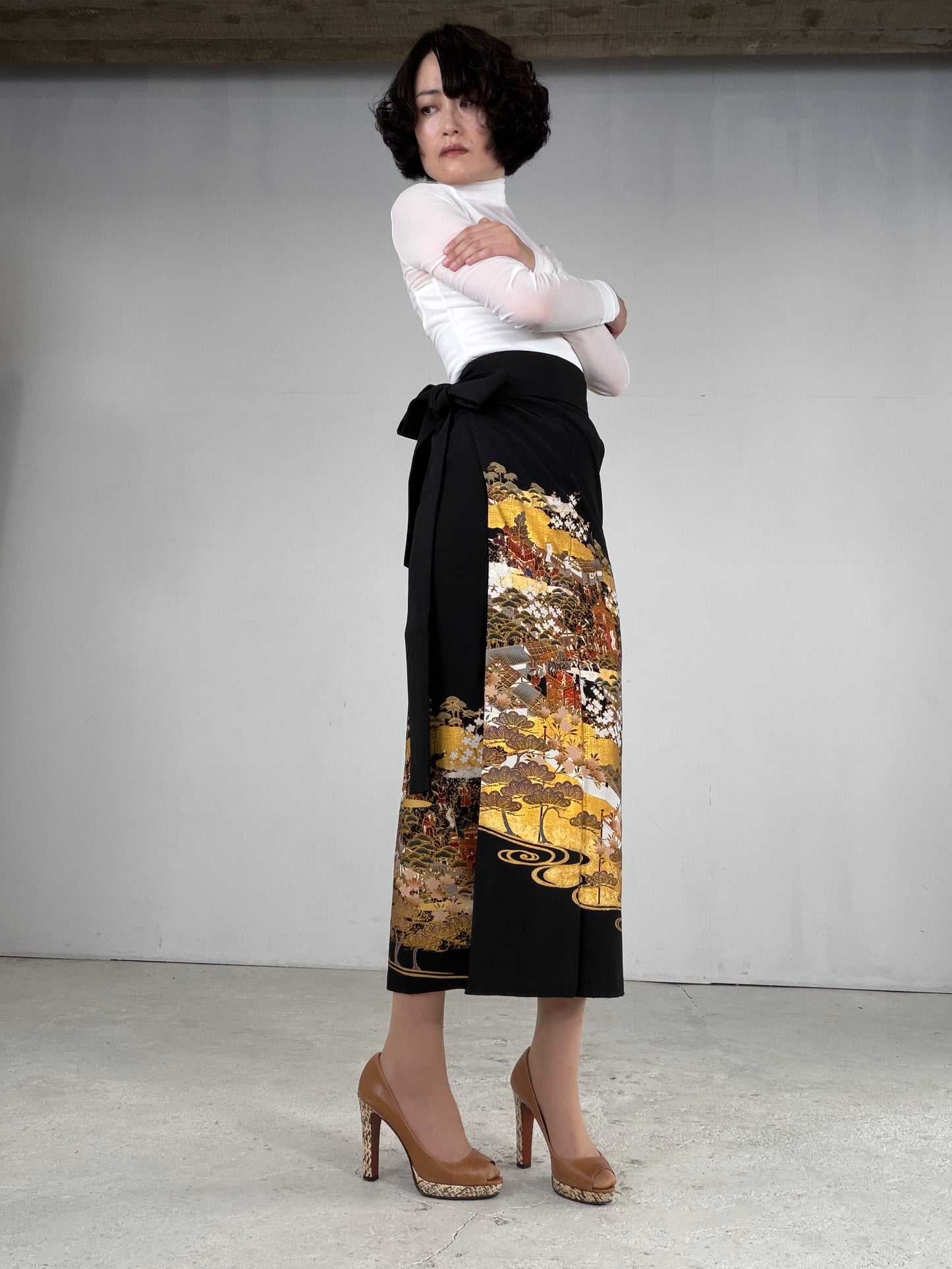 EDO-ZUMA SKIRT UPCYCLED FROM JAPANESE KIMONO "EDO050"