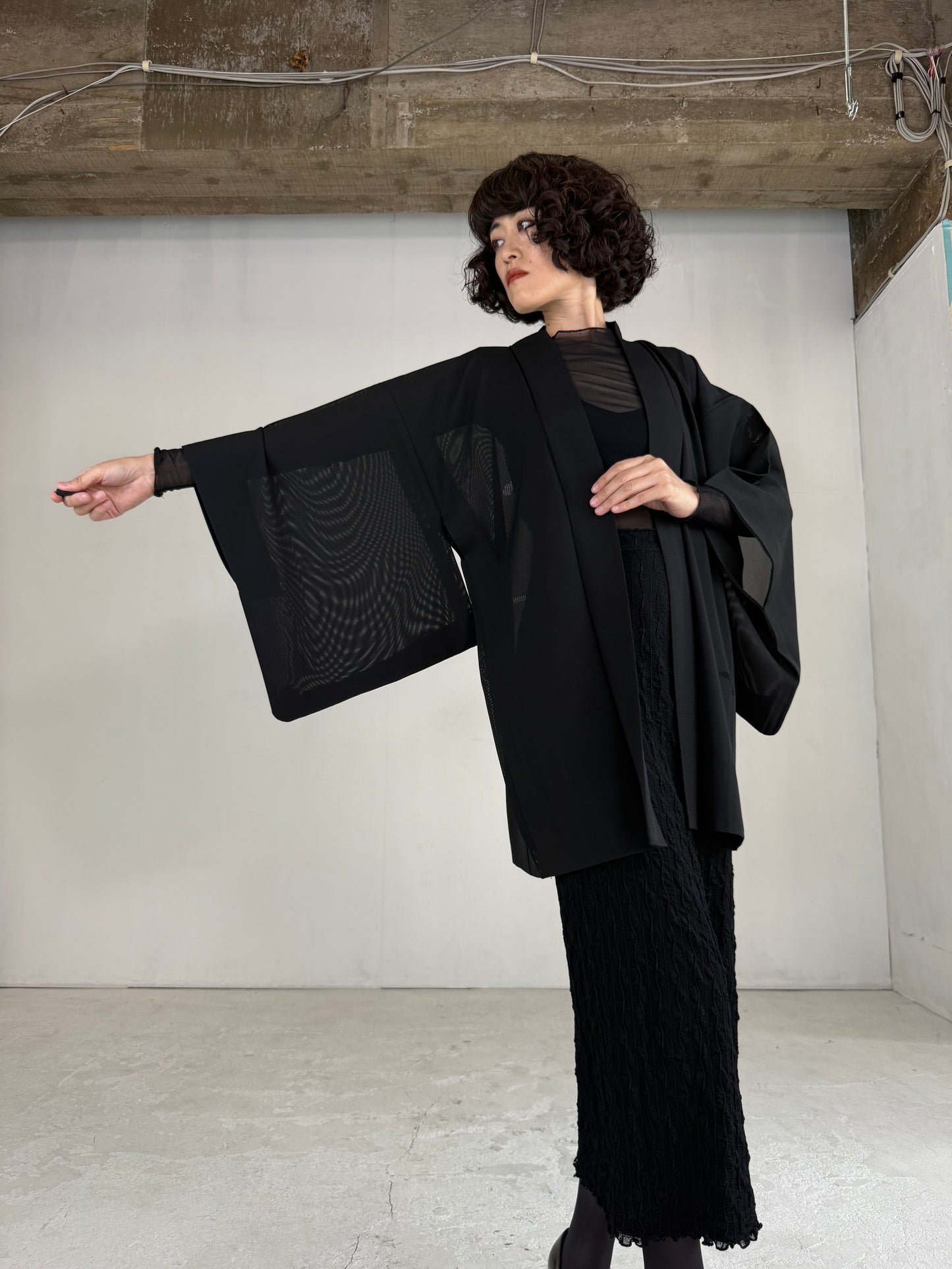 VINTAGE BLACK HAORI SHEER “ro, mizushibuki"