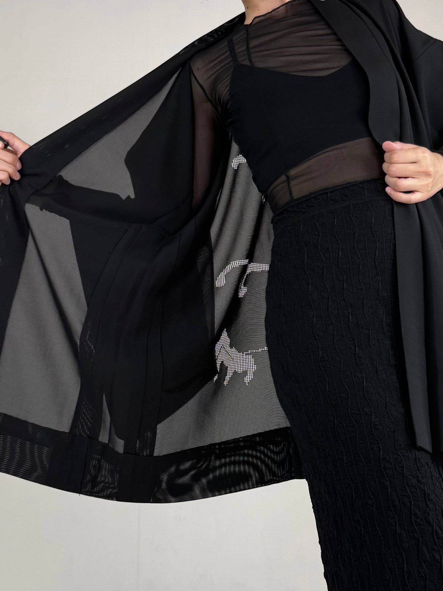 VINTAGE BLACK HAORI SHEER “ro, mizushibuki"