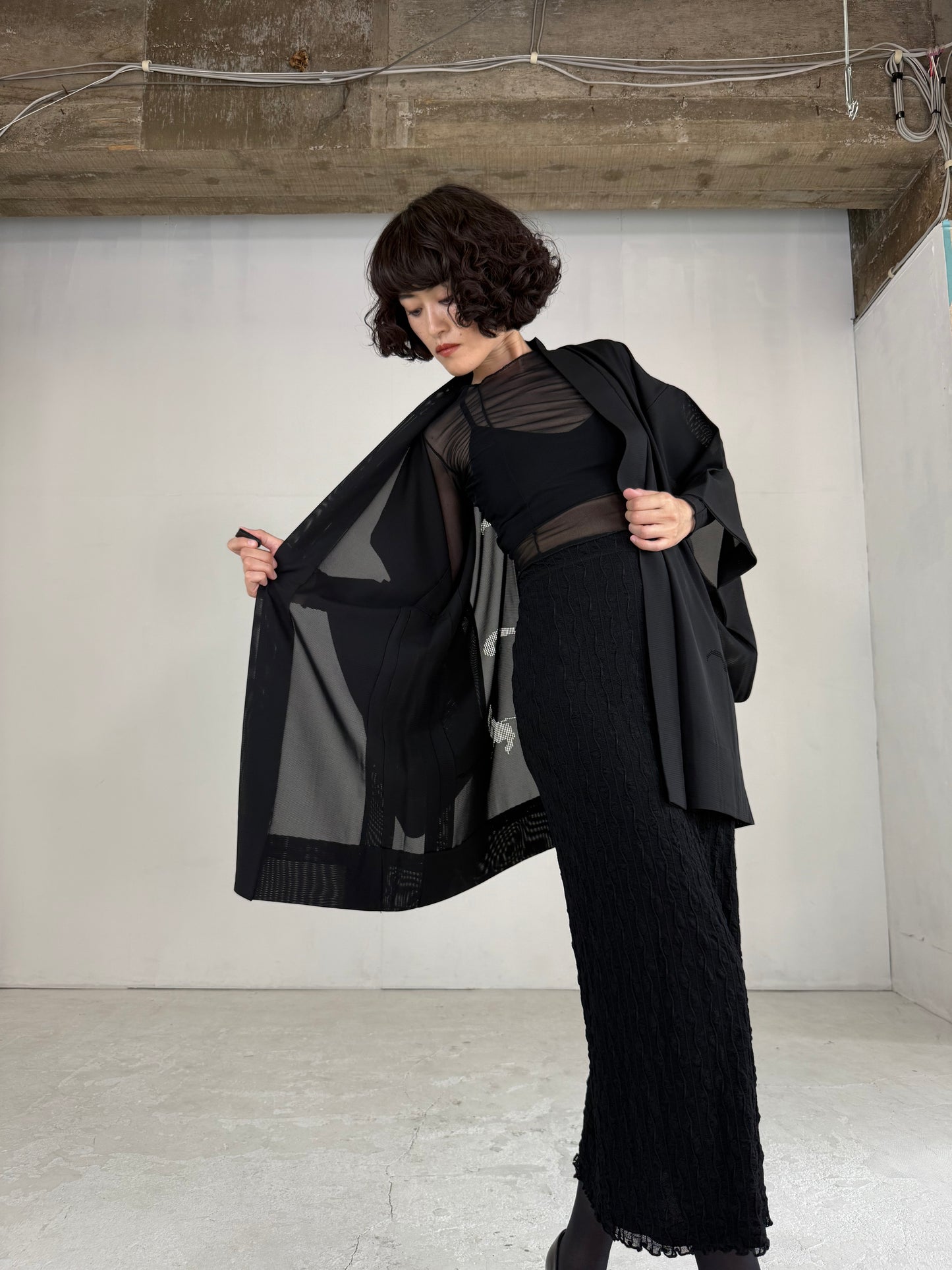 VINTAGE BLACK HAORI SHEER “ro, mizushibuki"