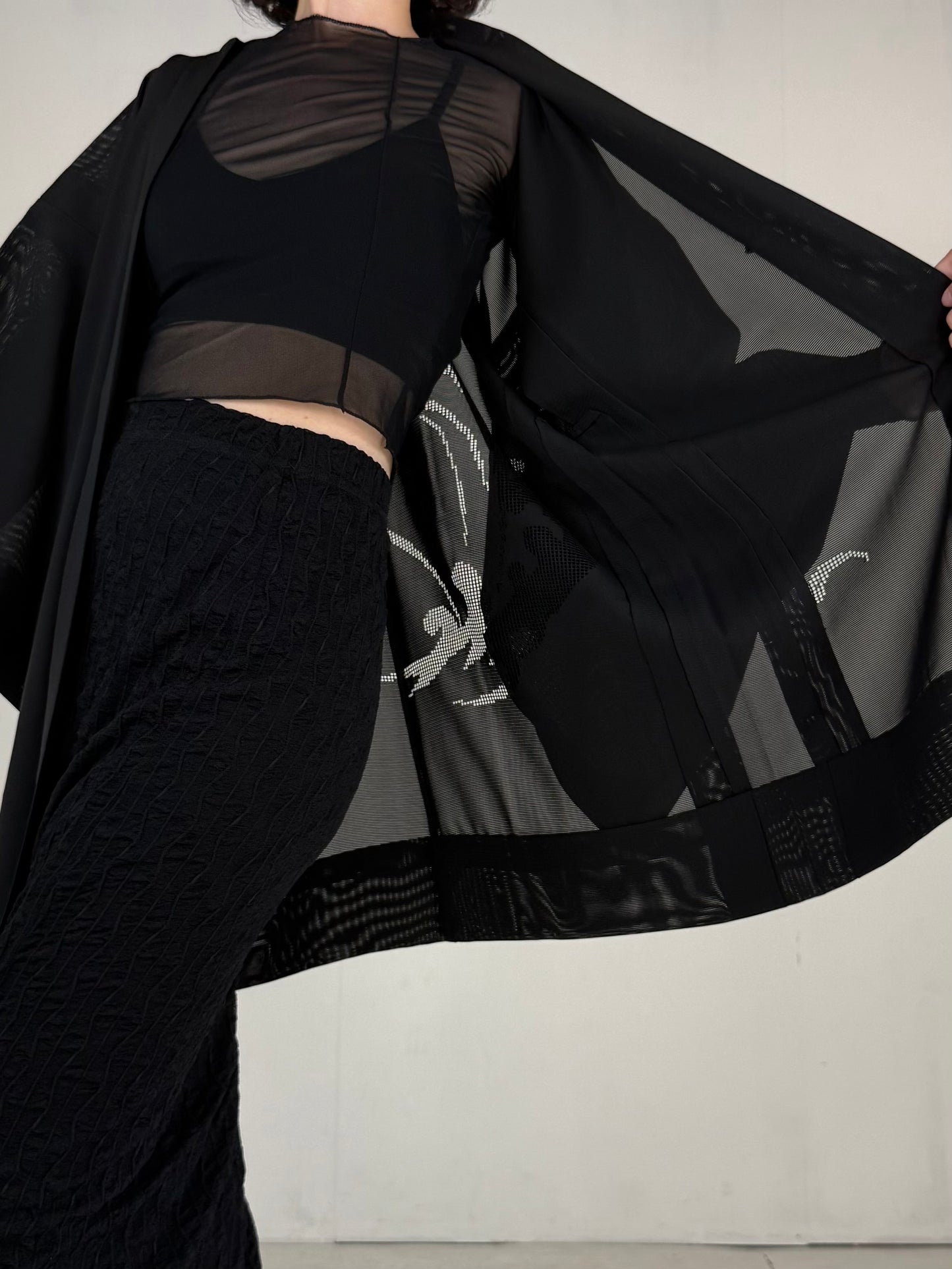 VINTAGE BLACK HAORI SHEER “ro, mizushibuki"