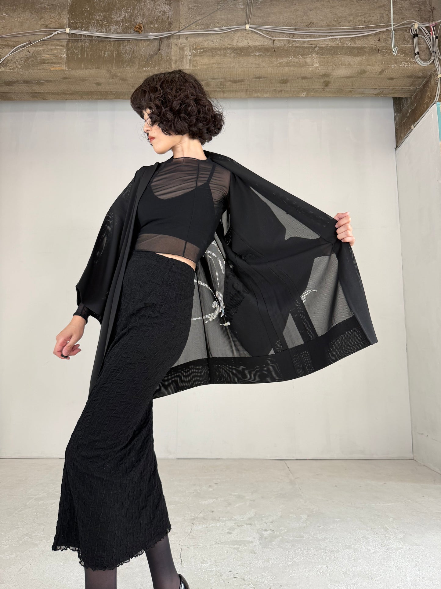 VINTAGE BLACK HAORI SHEER “ro, mizushibuki"