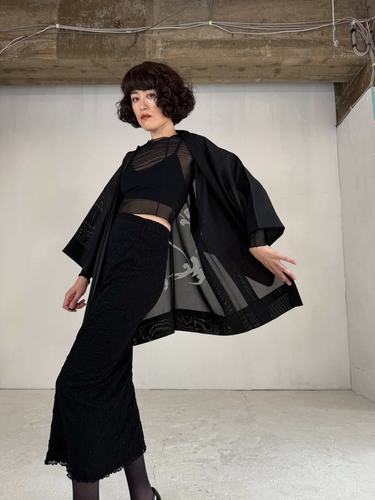 VINTAGE BLACK HAORI SHEER “ro, mizushibuki"