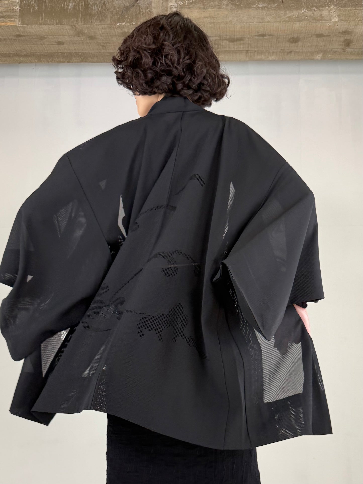 VINTAGE BLACK HAORI SHEER “ro, mizushibuki"