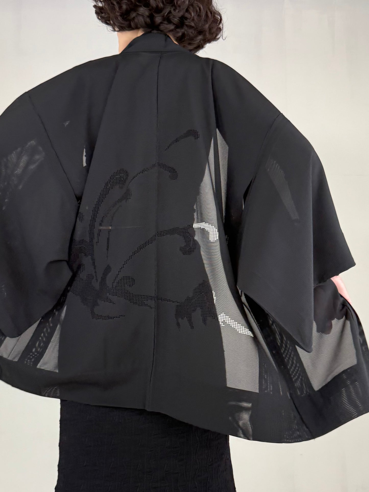VINTAGE BLACK HAORI SHEER “ro, mizushibuki"
