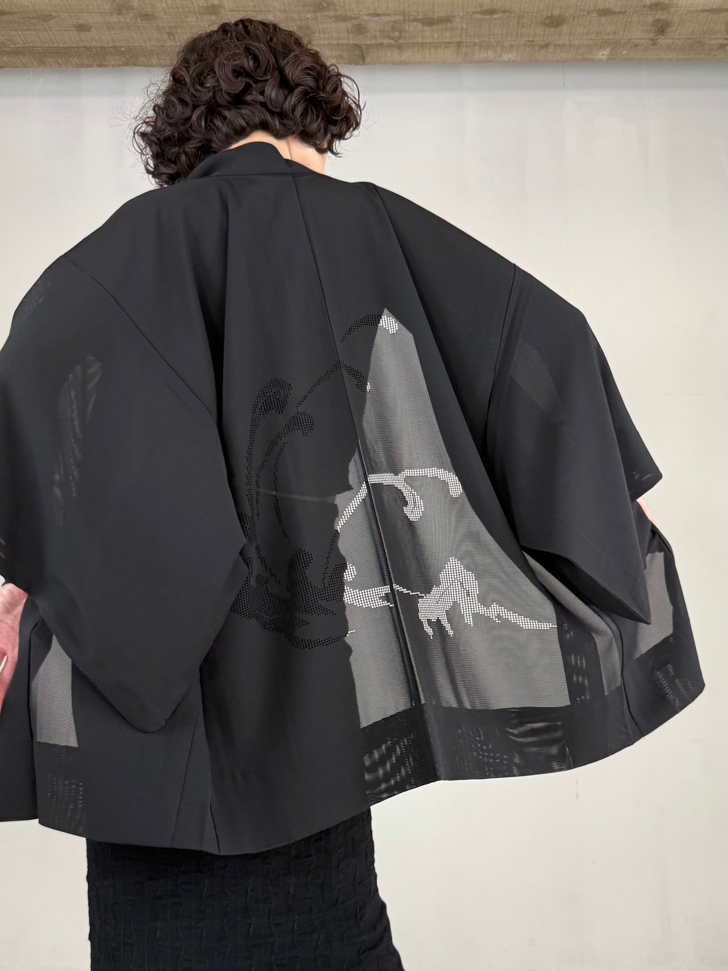 VINTAGE BLACK HAORI SHEER “ro, mizushibuki"