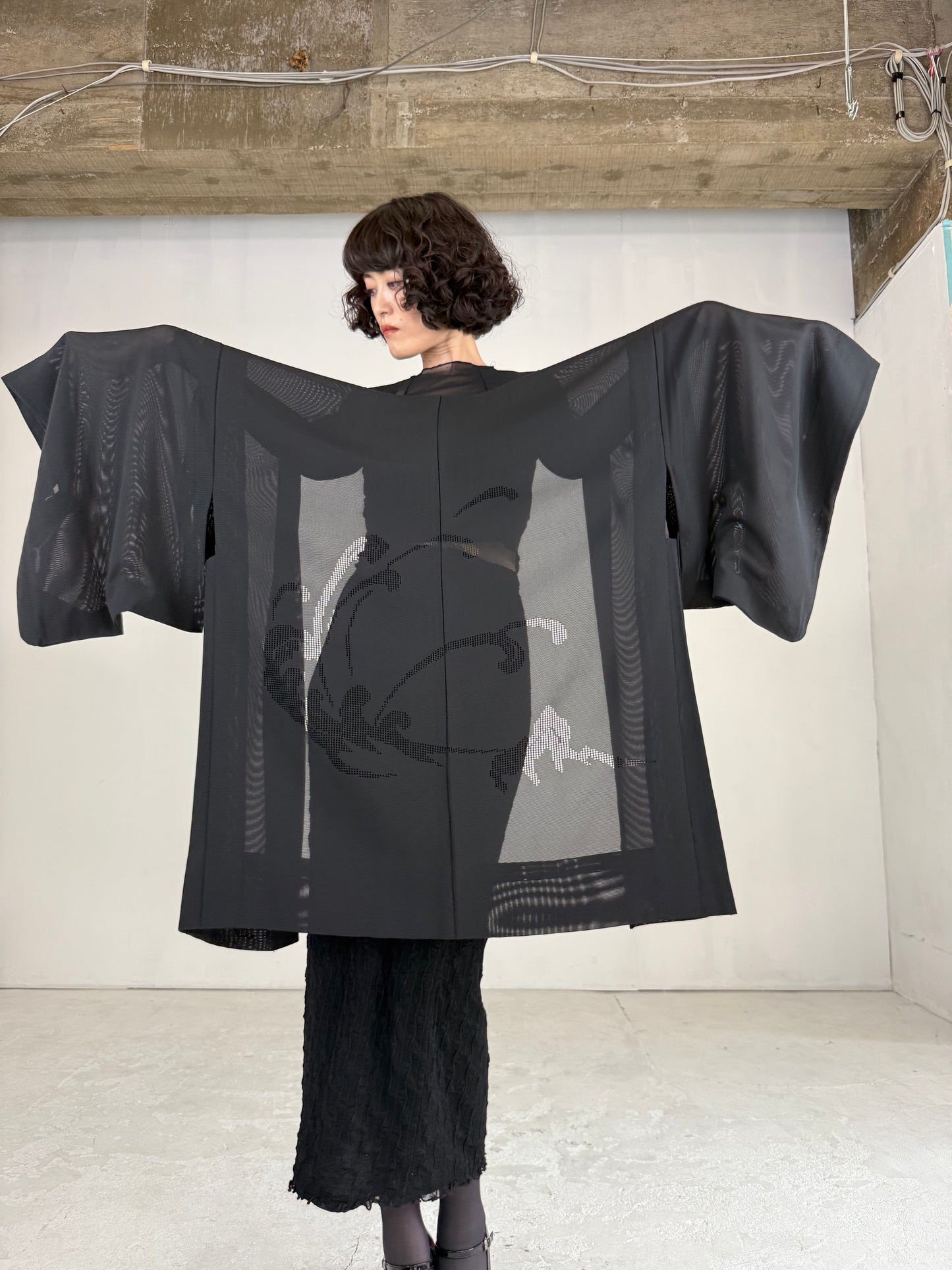 VINTAGE BLACK HAORI SHEER “ro, mizushibuki"