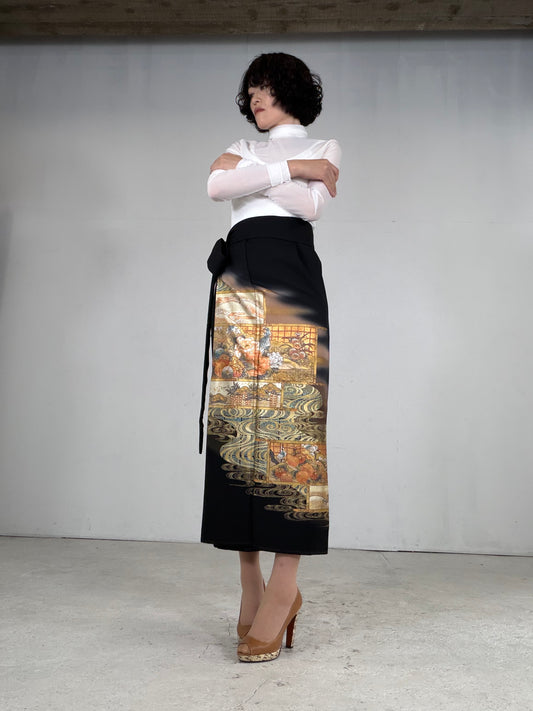 EDO-ZUMA SKIRT UPCYCLED FROM JAPANESE KIMONO "EDO051"