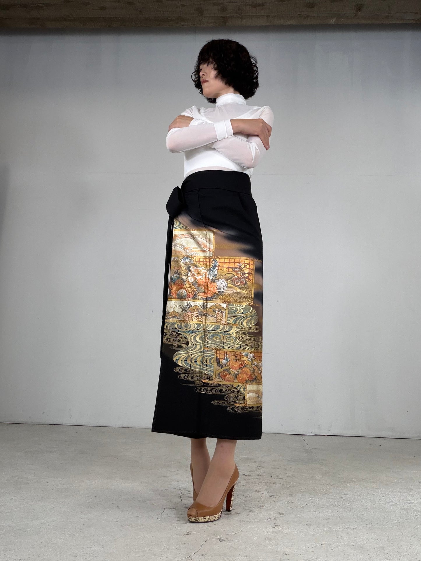 EDO-ZUMA SKIRT UPCYCLED FROM JAPANESE KIMONO "EDO051"