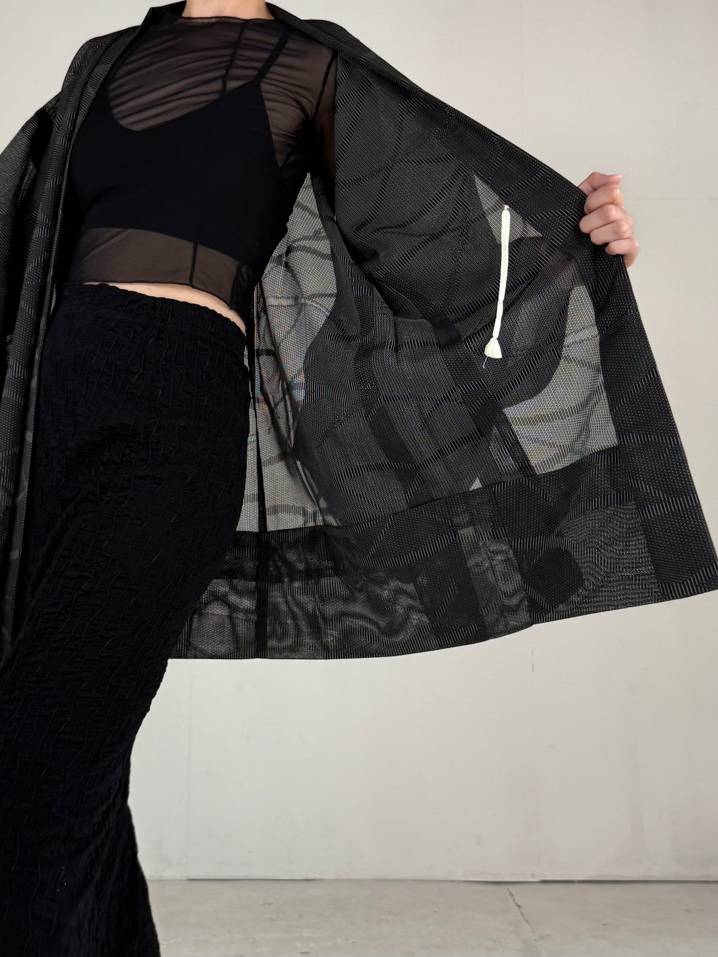 VINTAGE BLACK HAORI SHEER “wave"