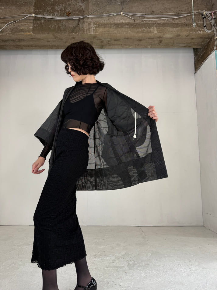 VINTAGE BLACK HAORI SHEER “wave, SHH001