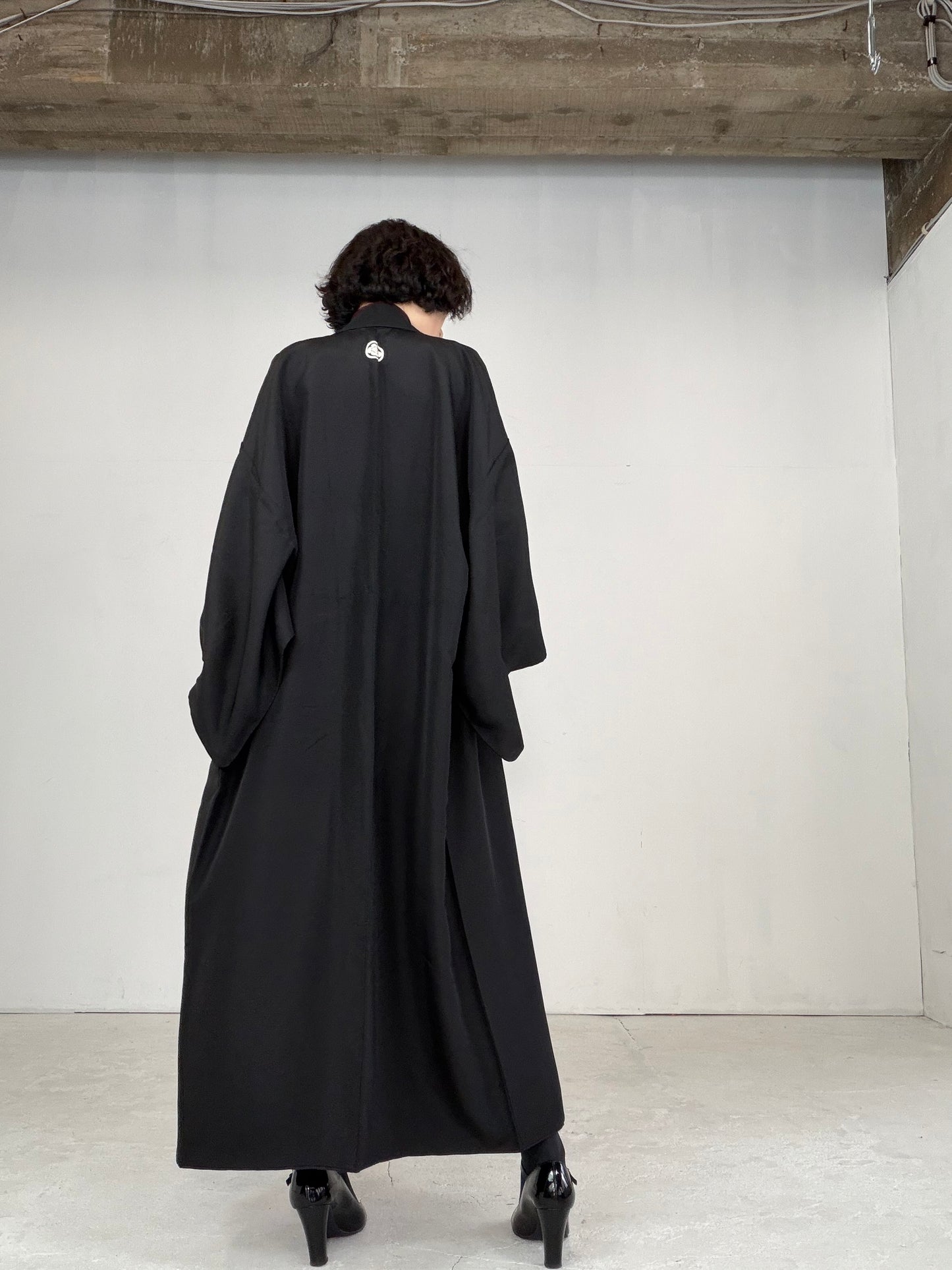 VINTAGE BLACK KIMONO MONTSUKI " KUK003"*damage