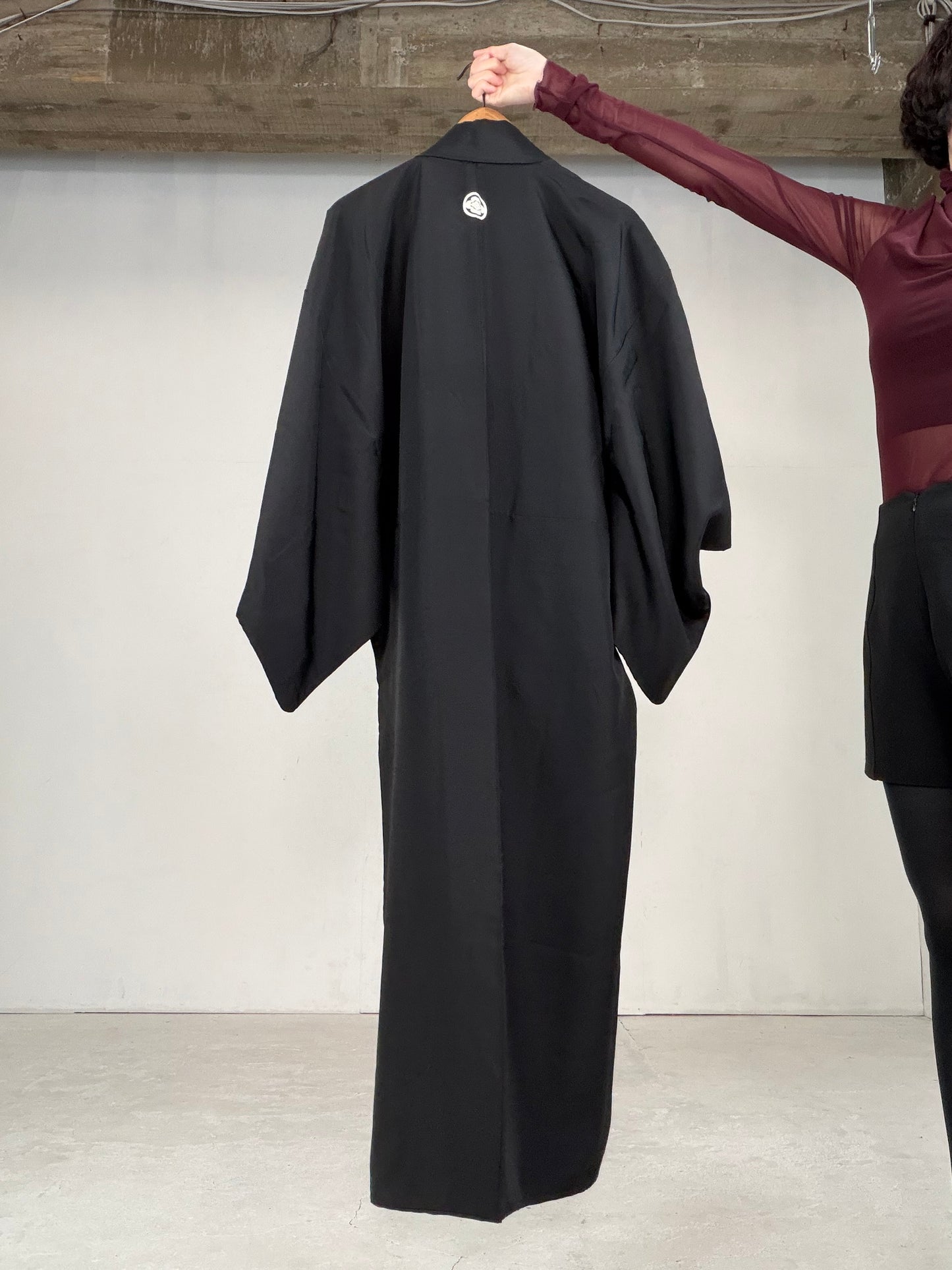 VINTAGE BLACK KIMONO MONTSUKI " KUK003"*damage