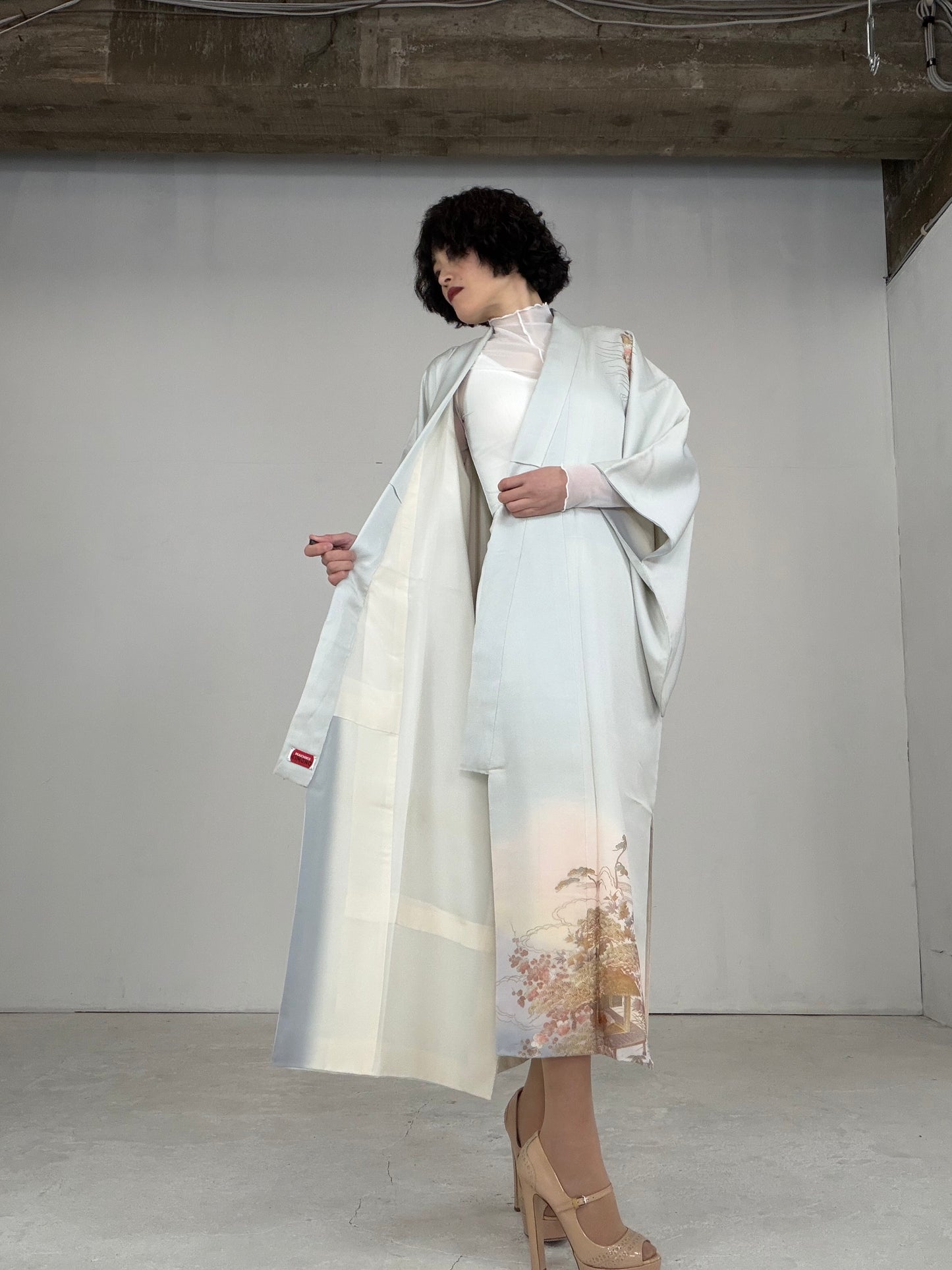 Houmongi Kimono dress gown and string belt upcycled from Japanese kimono"DRE014"
