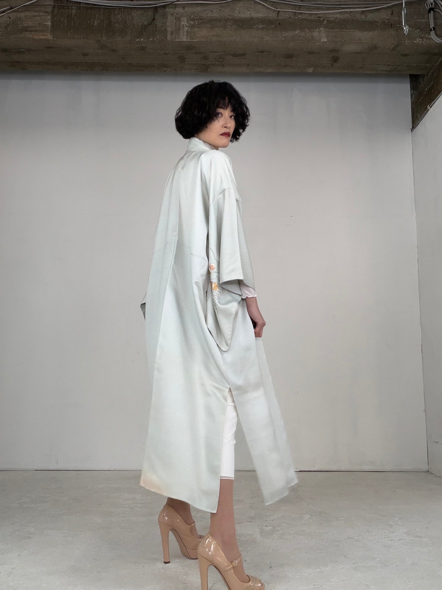 Houmongi Kimono dress gown and string belt upcycled from Japanese kimono"DRE014"