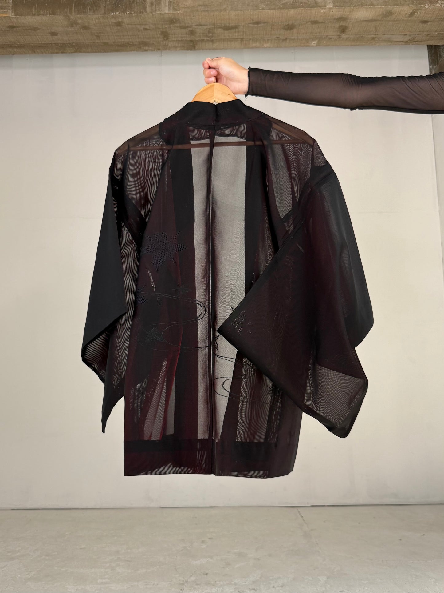 VINTAGE BLACK HAORI SHEER “sha, red, ryusui"