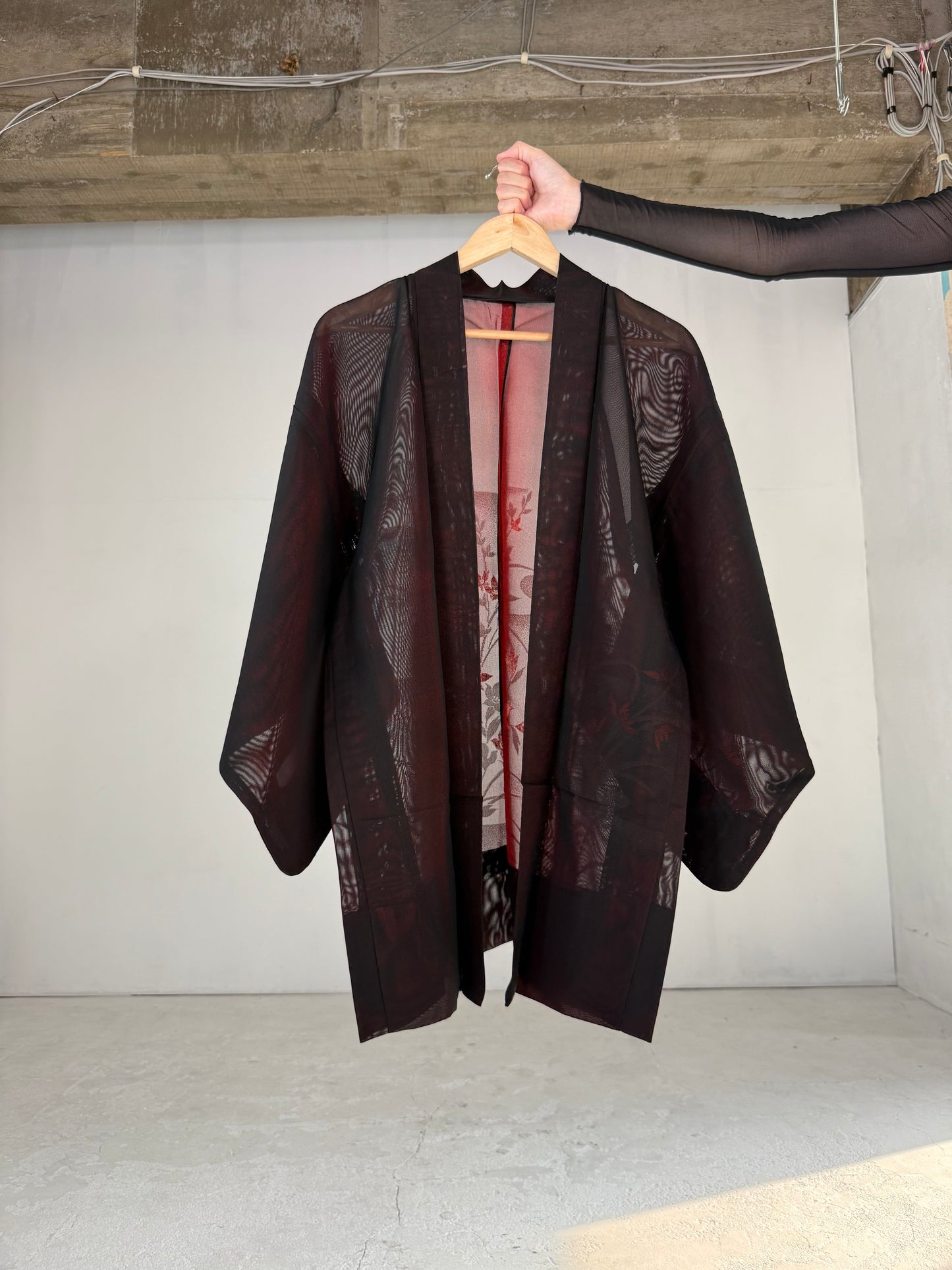 VINTAGE BLACK HAORI SHEER “sha, red, kikyo"
