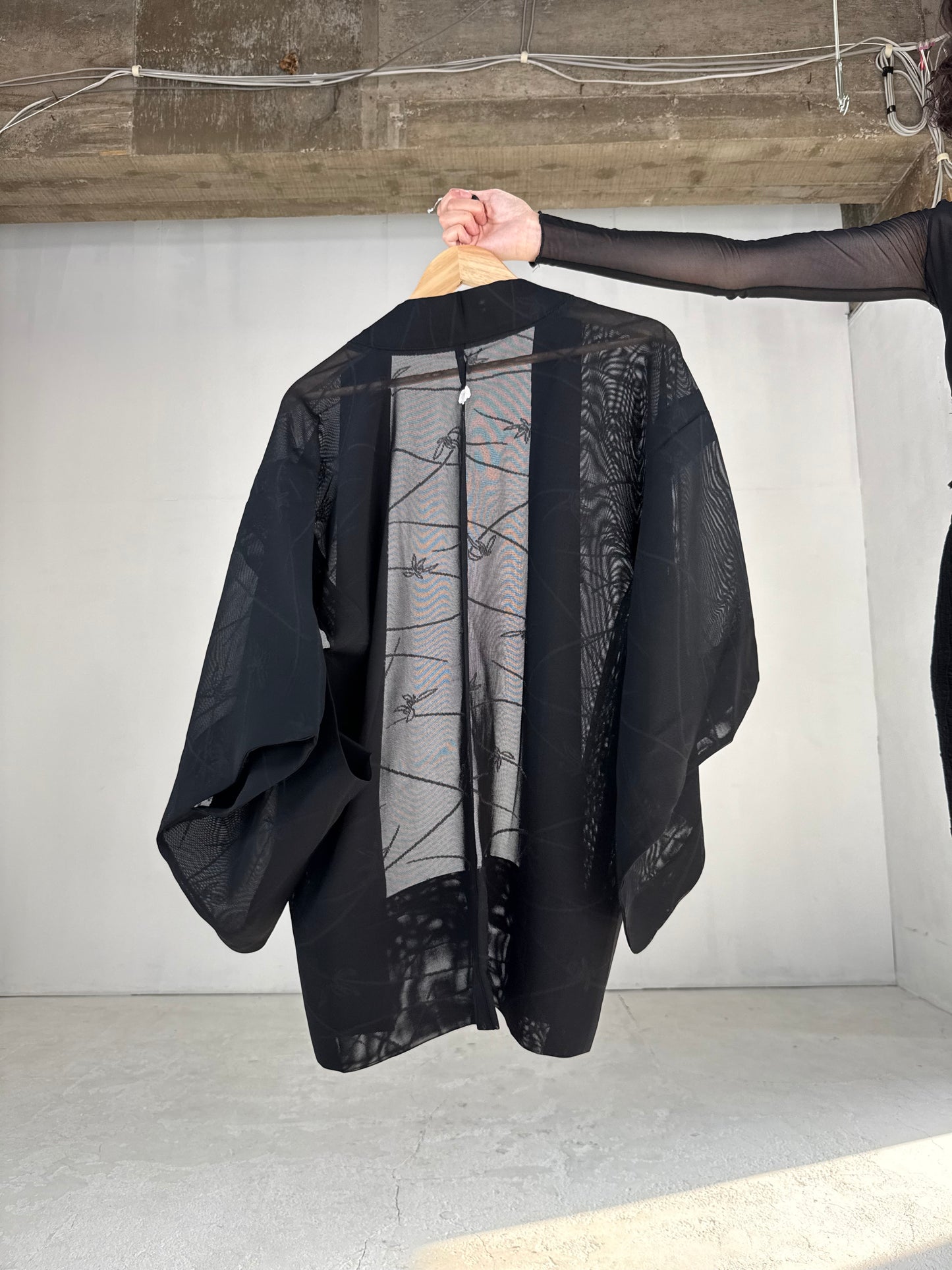 VINTAGE BLACK HAORI SHEER “sha, sougara-kamon"