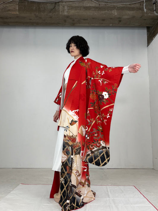 Redefining the Vintage Furisode Collection "red-black, FRI008"