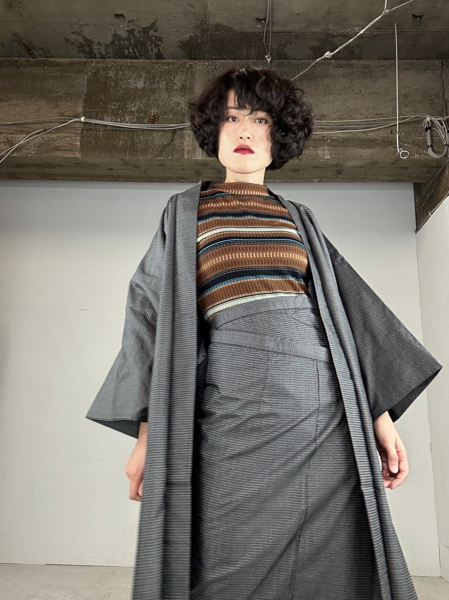 Oshima Tsumugi HAORI and KIMONO Skirt upcycled from Japanese kimono"寫生 shasei"