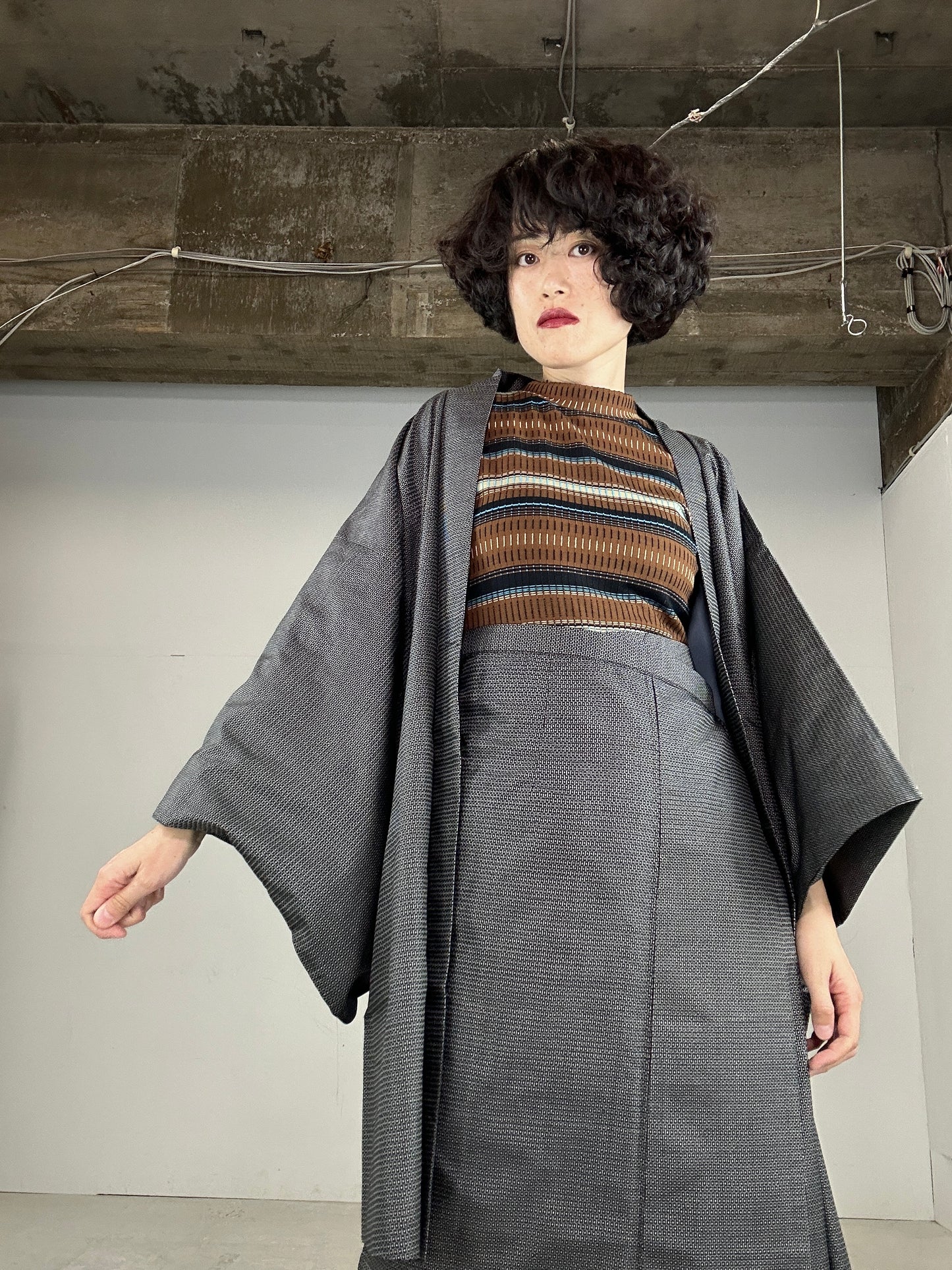 Oshima Tsumugi HAORI and KIMONO Skirt upcycled from Japanese kimono"寫生 shasei"