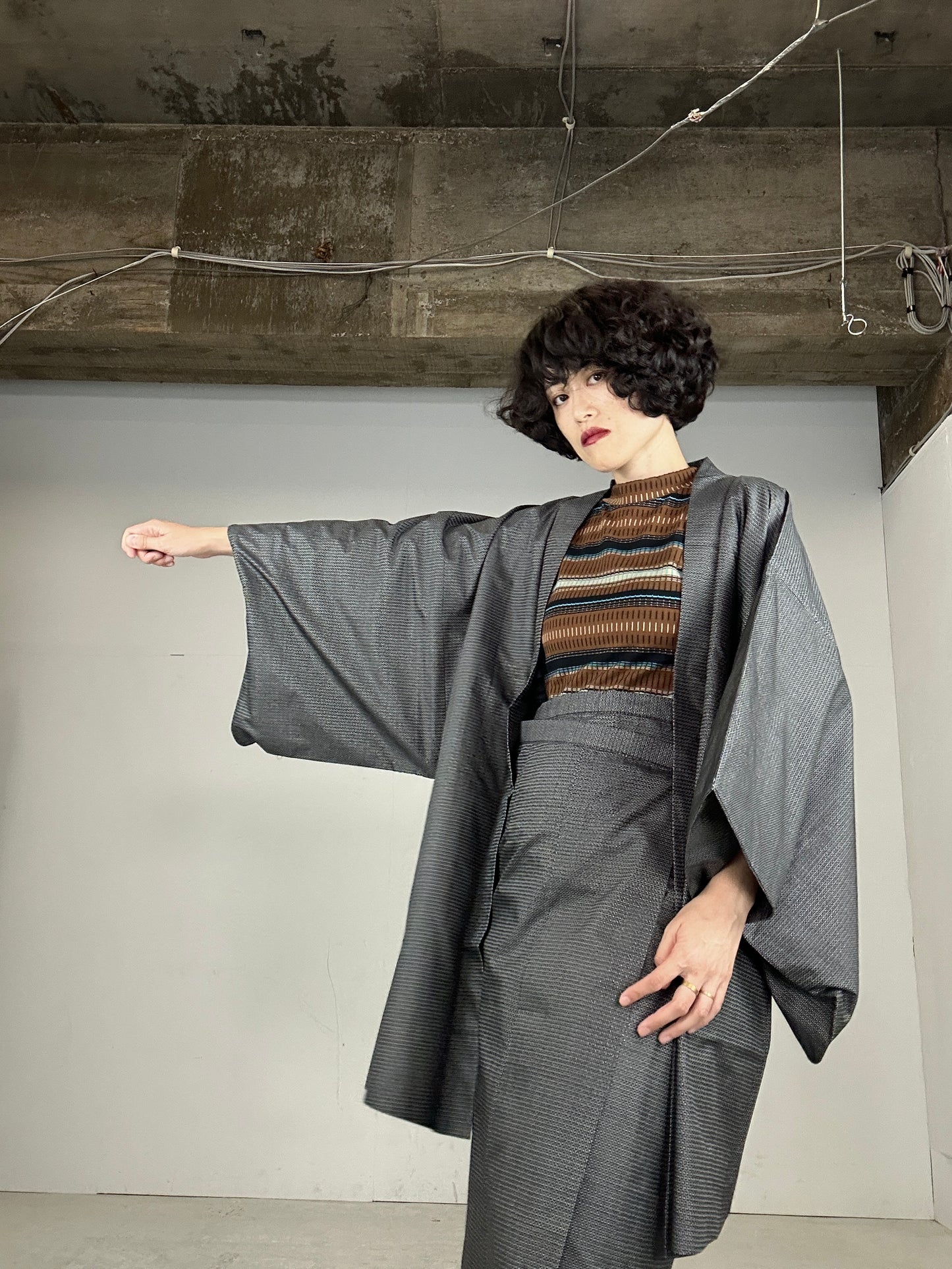 Oshima Tsumugi HAORI and KIMONO Skirt upcycled from Japanese kimono"寫生 shasei"