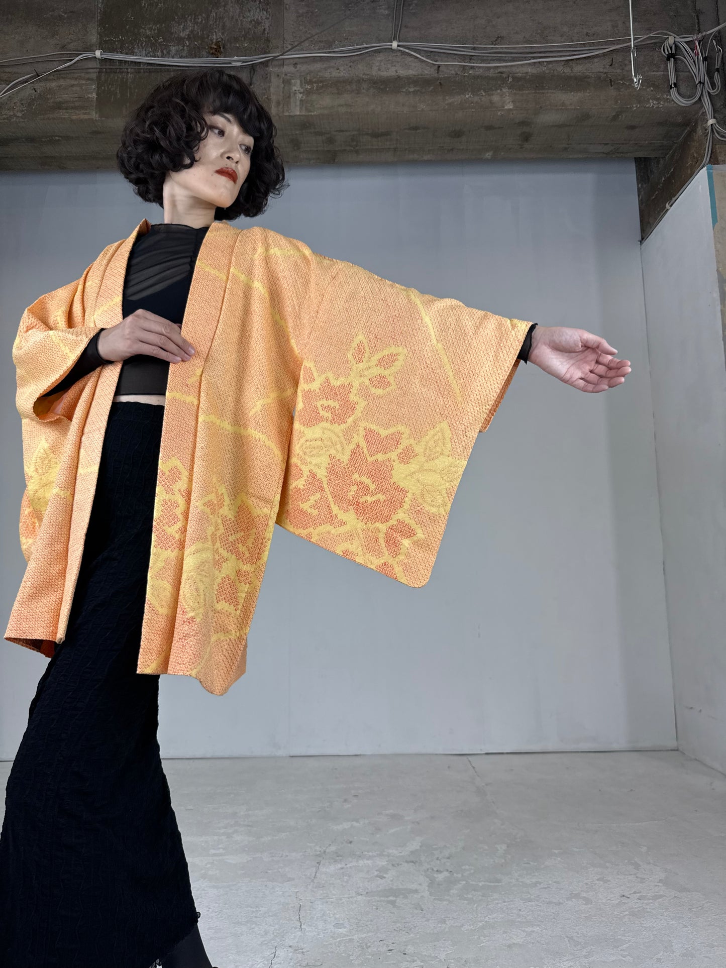 VINTAGE SHIBORI HAORI "yellow"