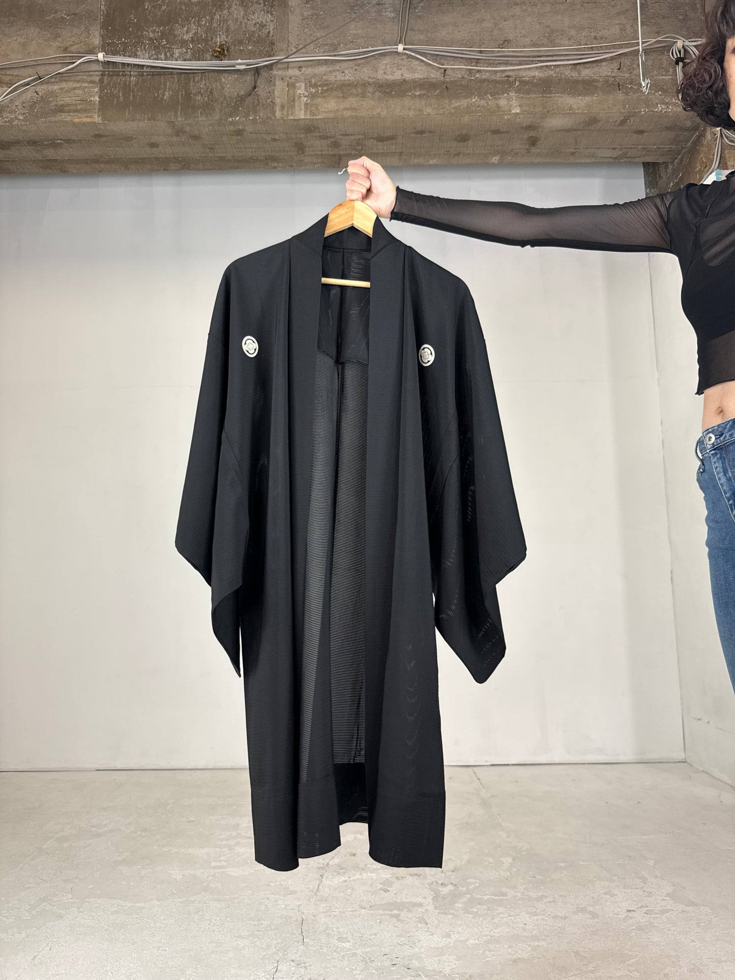 BLACK HAORI SHEER "men's Montsuki"