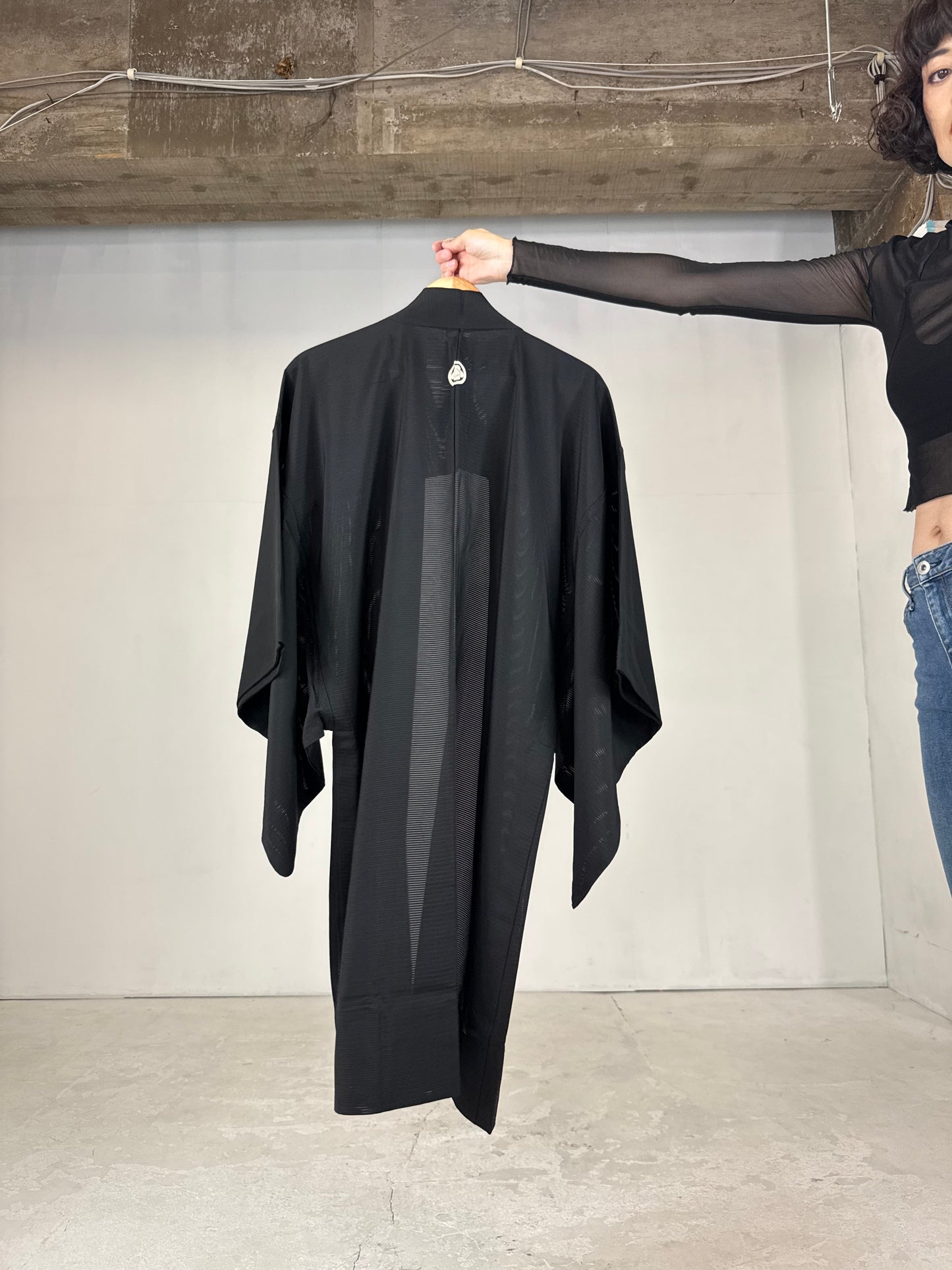 BLACK HAORI SHEER "men's Montsuki"