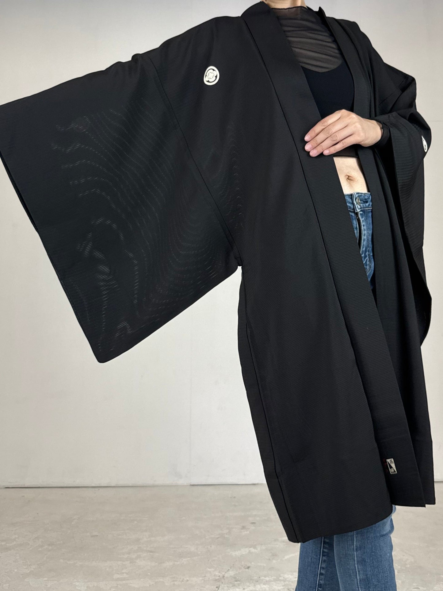 BLACK HAORI SHEER "men's Montsuki"