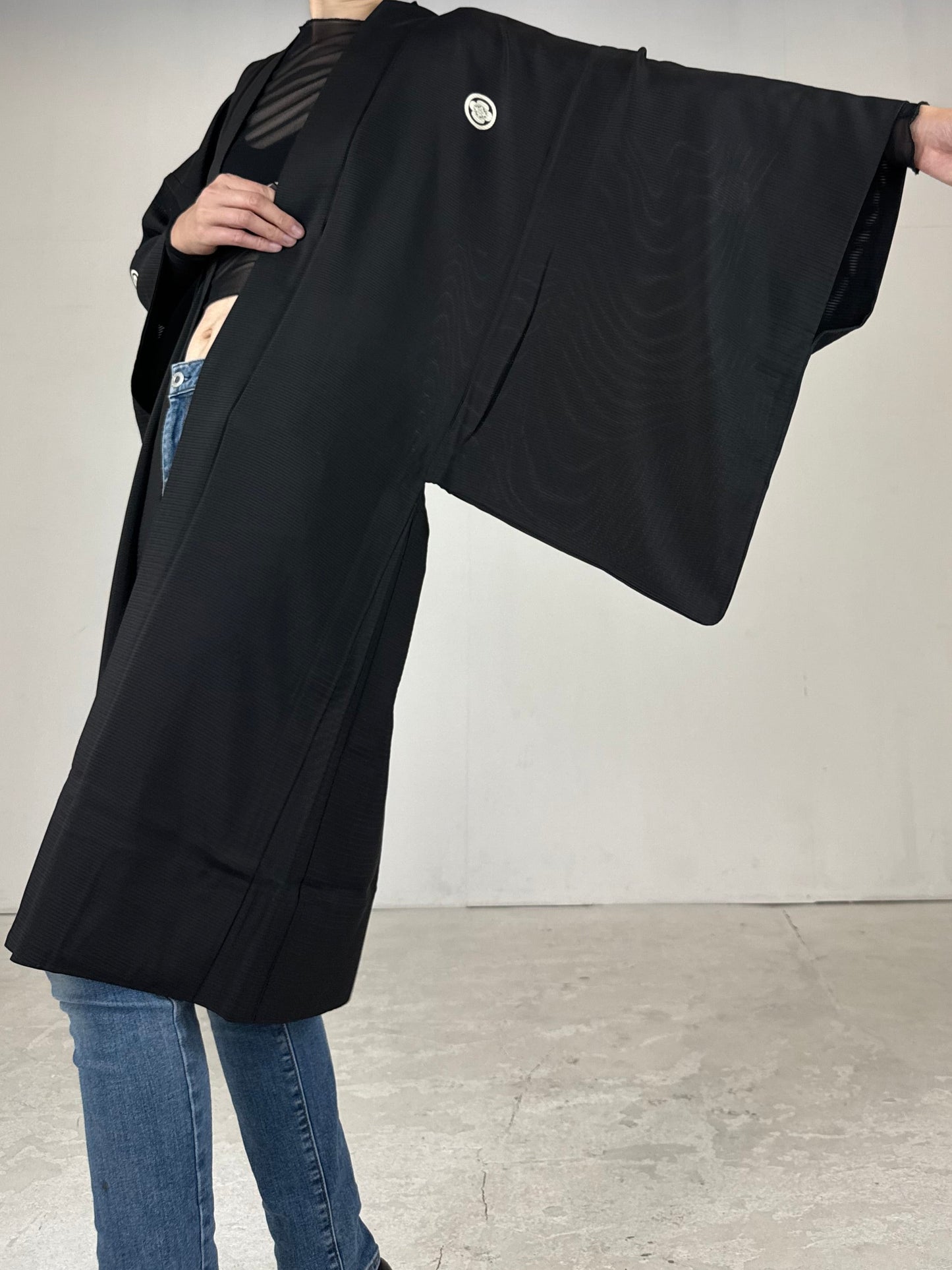 BLACK HAORI SHEER "men's Montsuki"