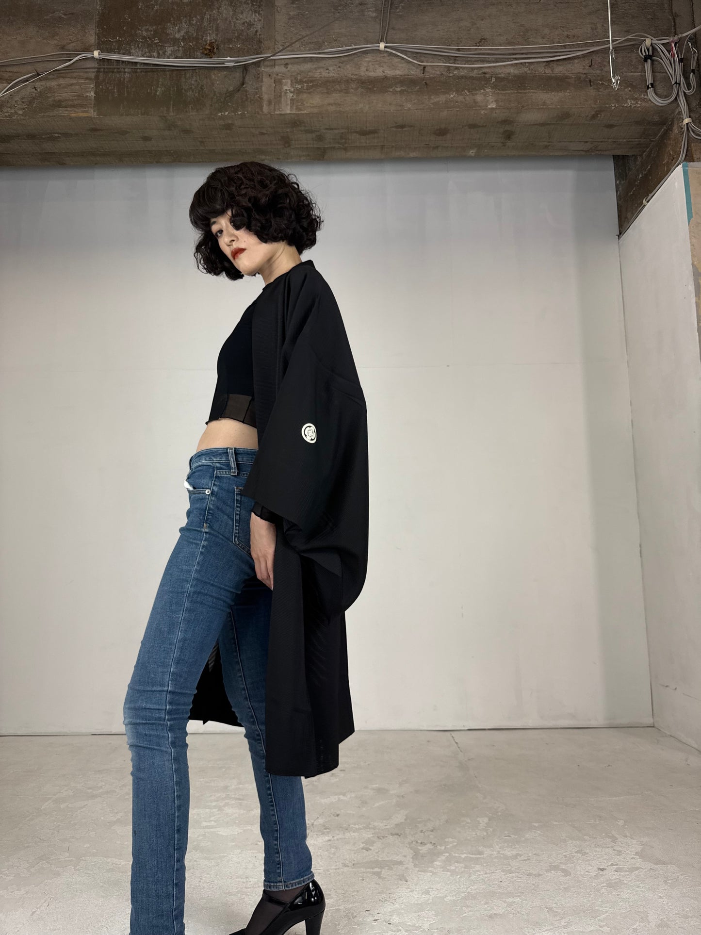 BLACK HAORI SHEER "men's Montsuki"