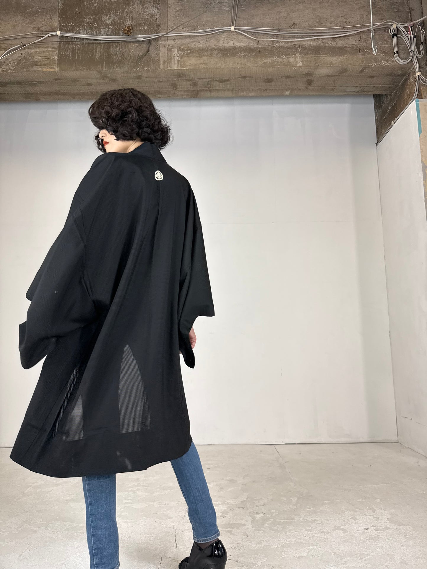 BLACK HAORI SHEER "men's Montsuki"