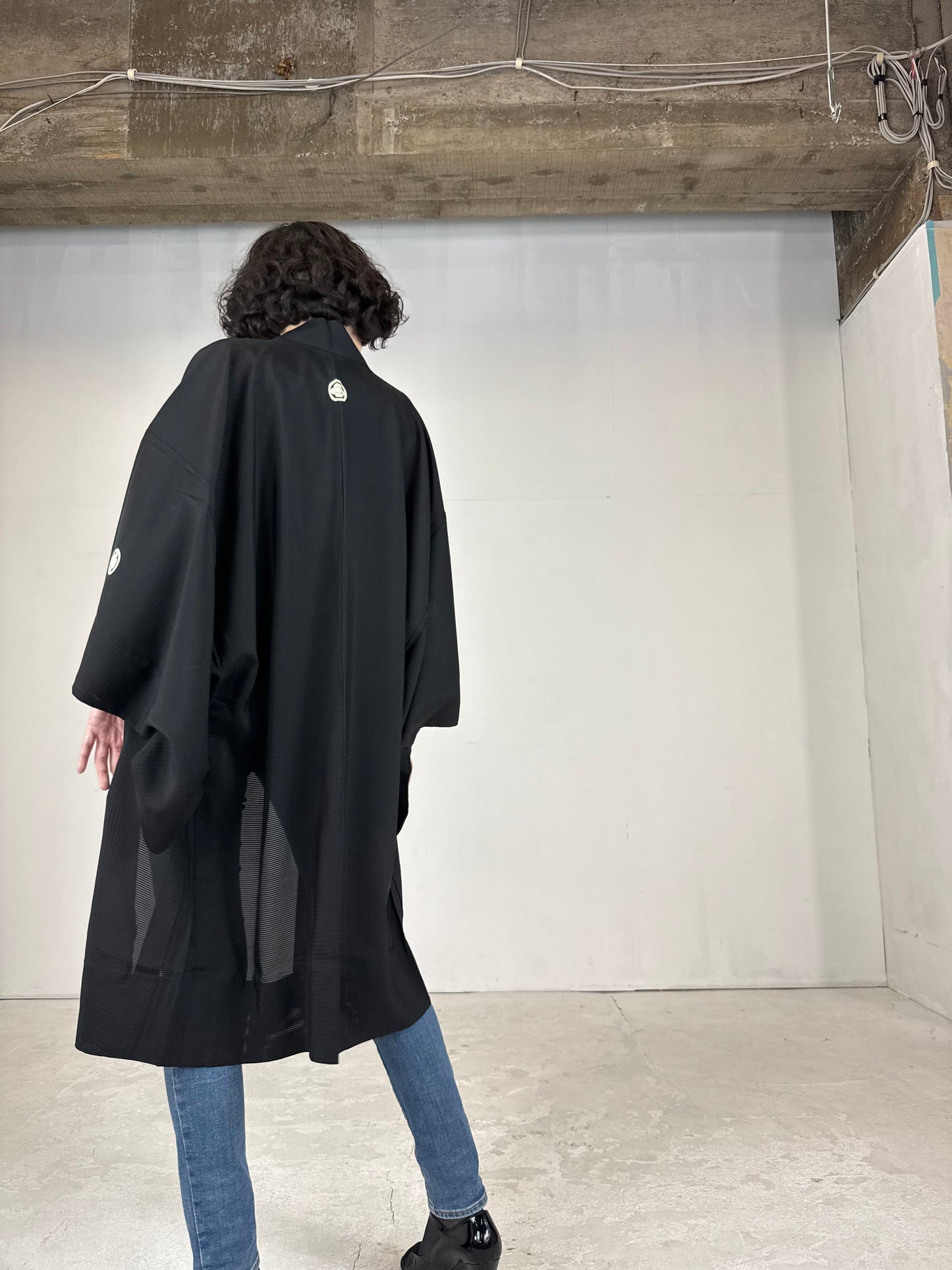 BLACK HAORI SHEER "men's Montsuki"