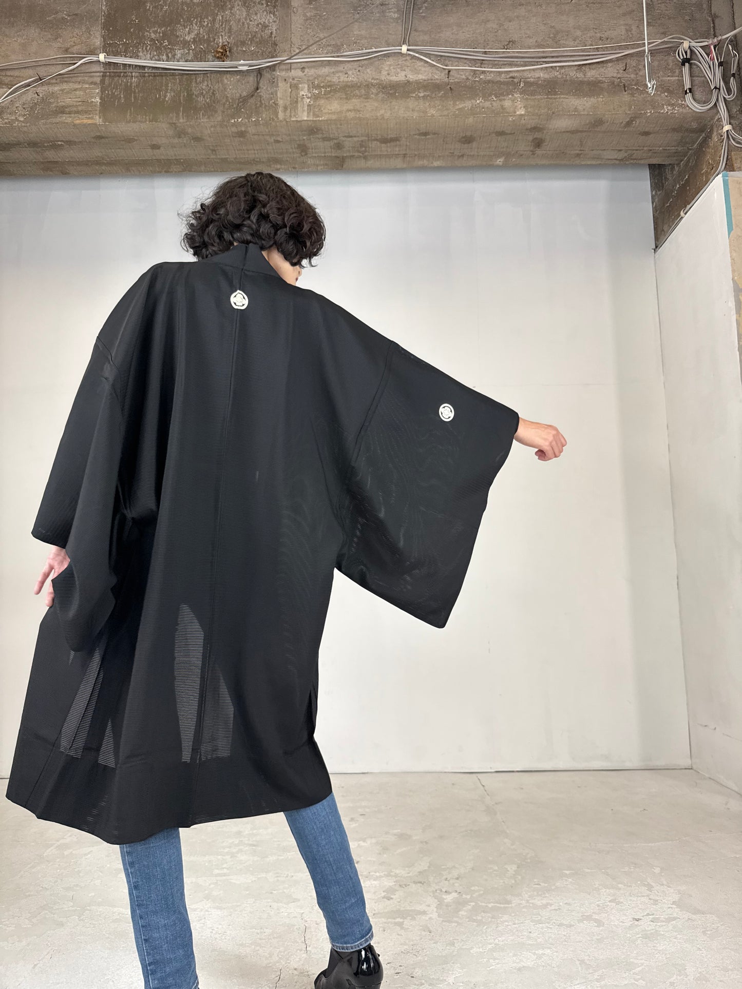 BLACK HAORI SHEER "men's Montsuki"