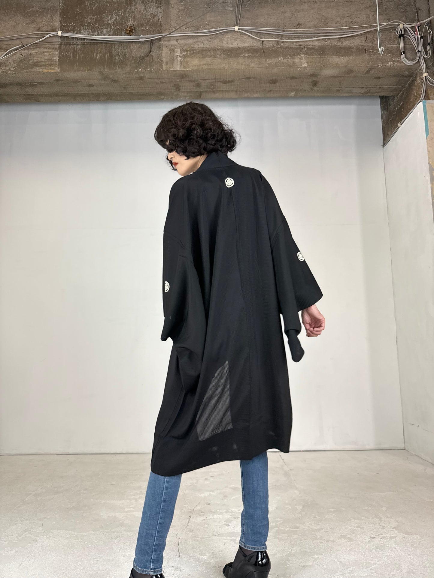 BLACK HAORI SHEER "men's Montsuki"