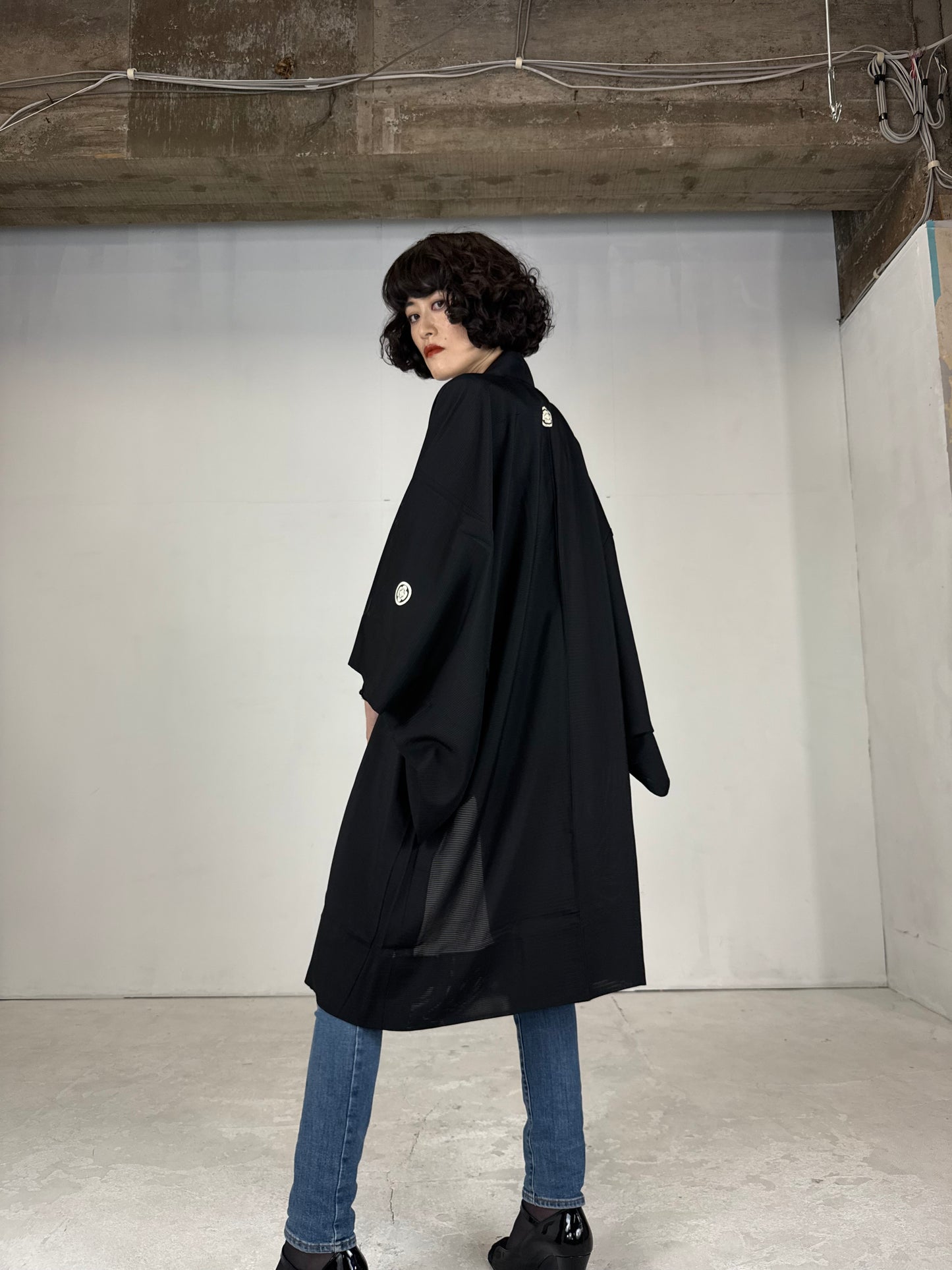 BLACK HAORI SHEER "men's Montsuki"