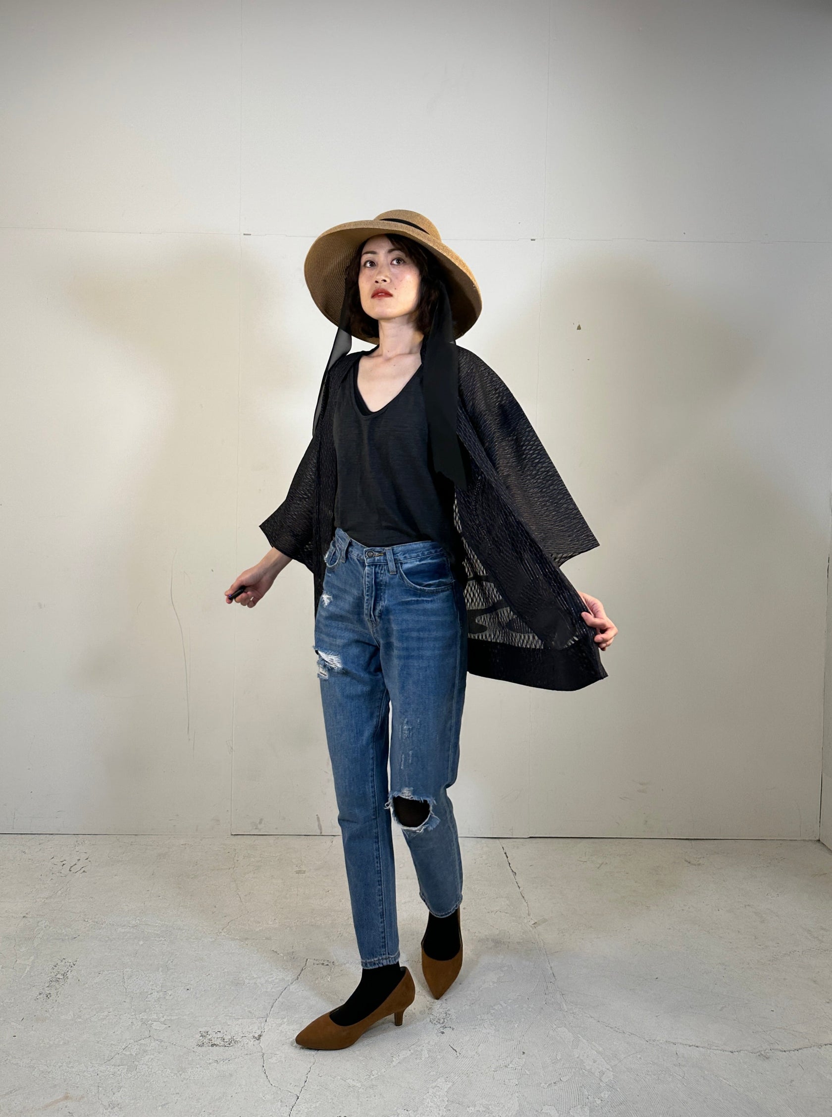 VINTAGE BLACK HAORI SHEER "glitters" MACHIKO KIMONO Japanese Kimonos