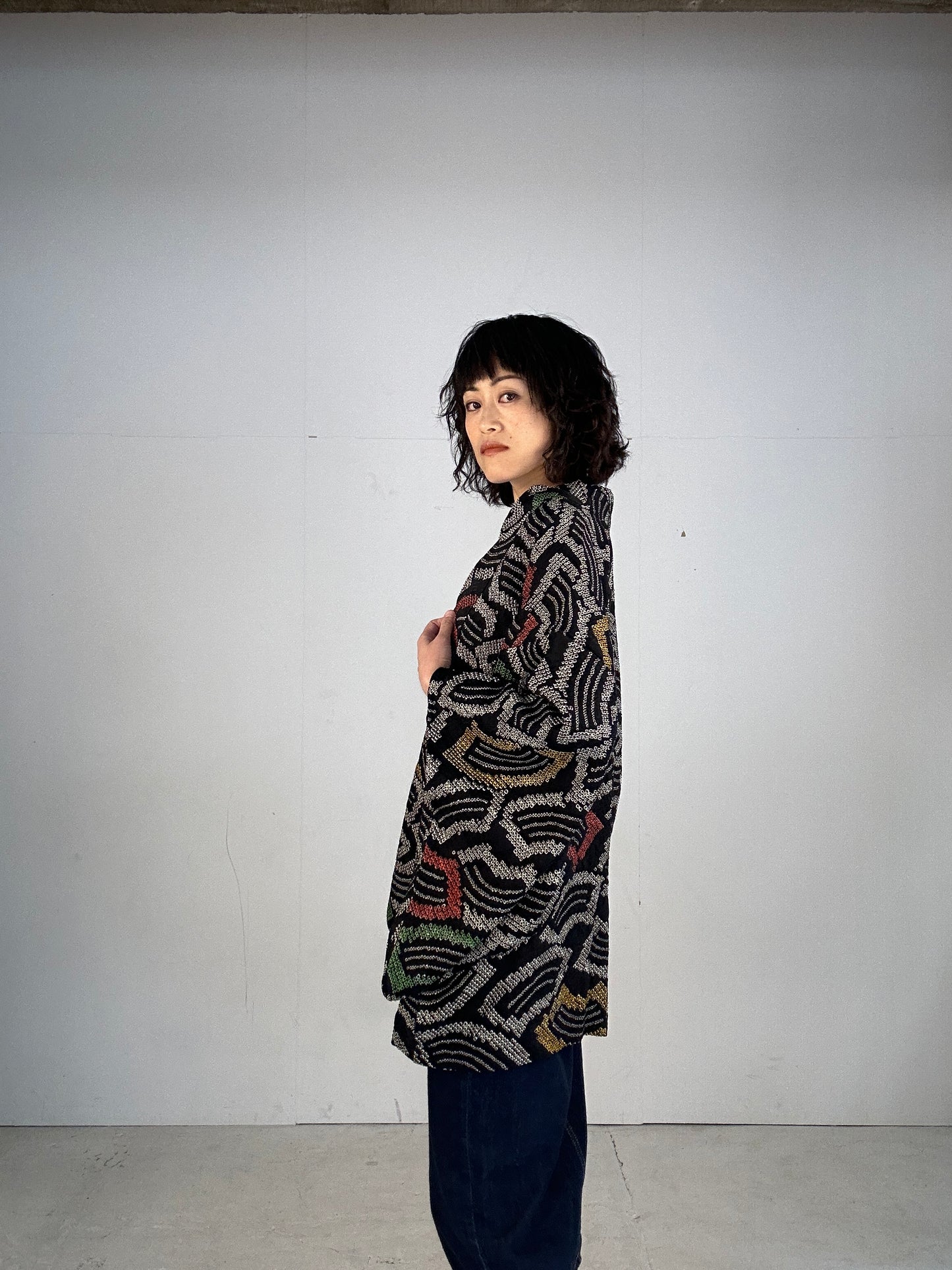 VINTAGE SHIBORI HAORI "black ougi"