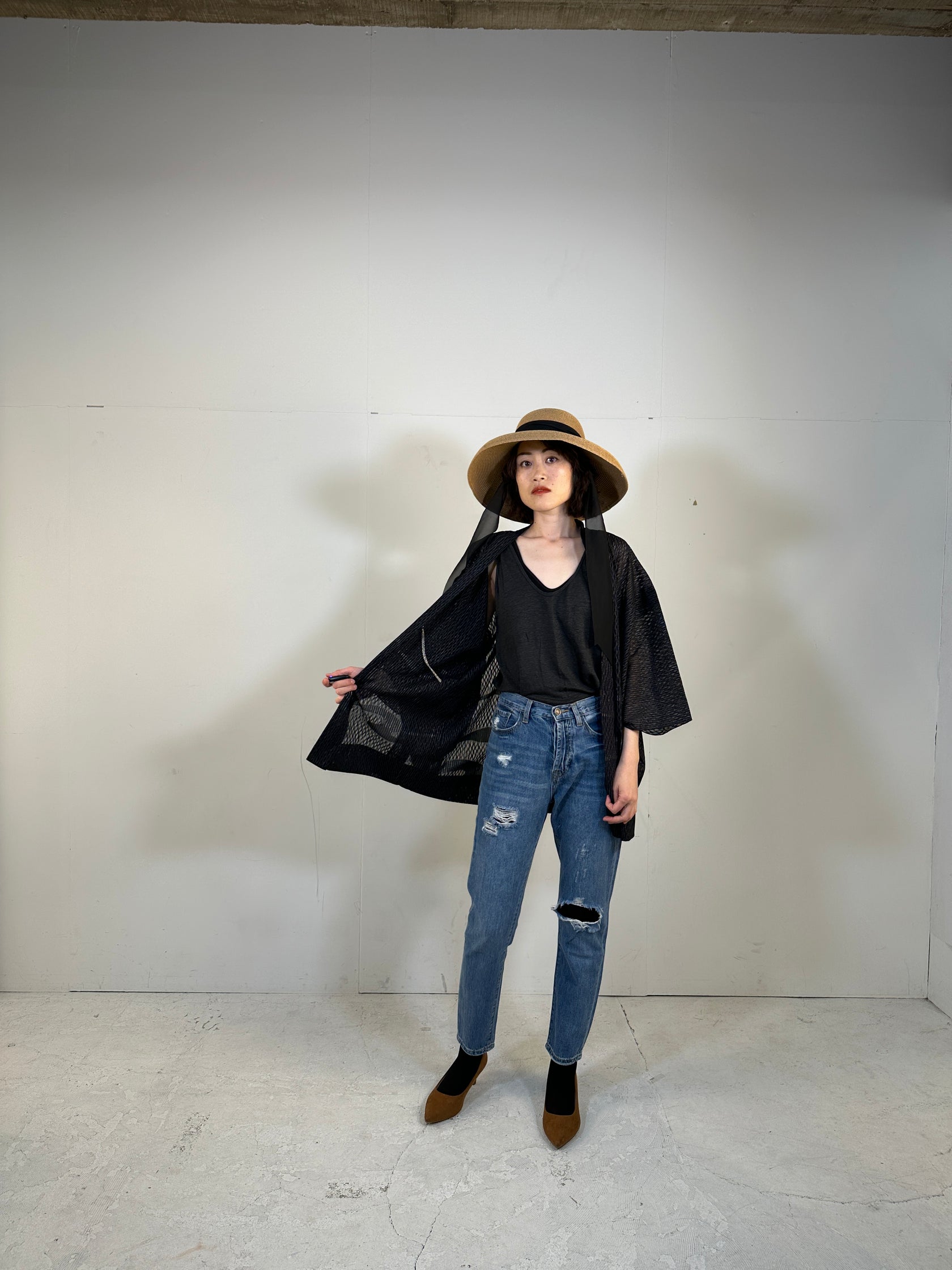 VINTAGE BLACK HAORI SHEER "glitters" MACHIKO KIMONO Japanese Kimonos