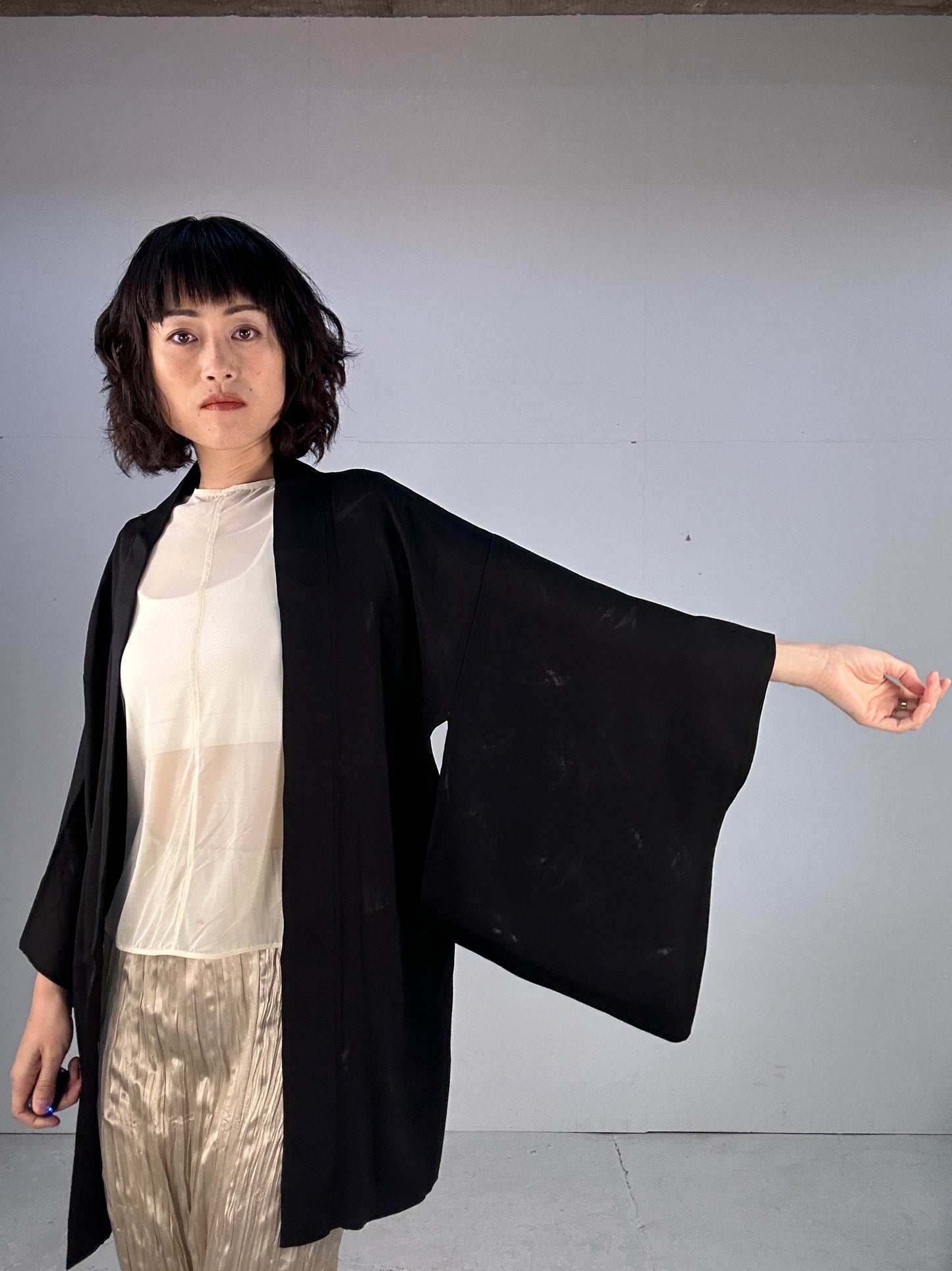 BLACK HAORI SHEER "koi"