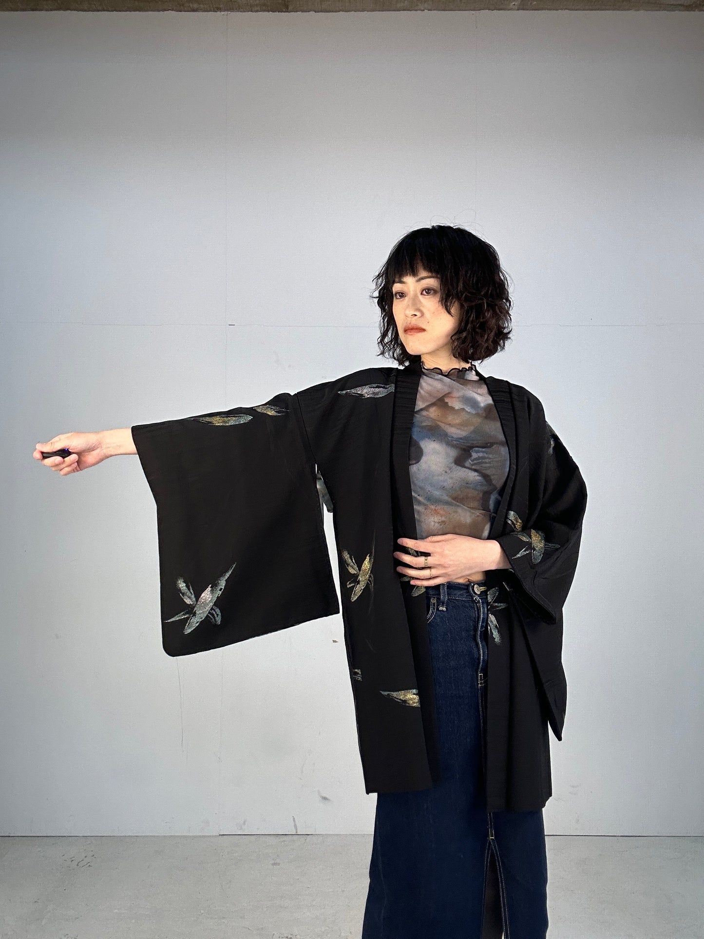 VINTAGE BLACK HAORI "kin koi"