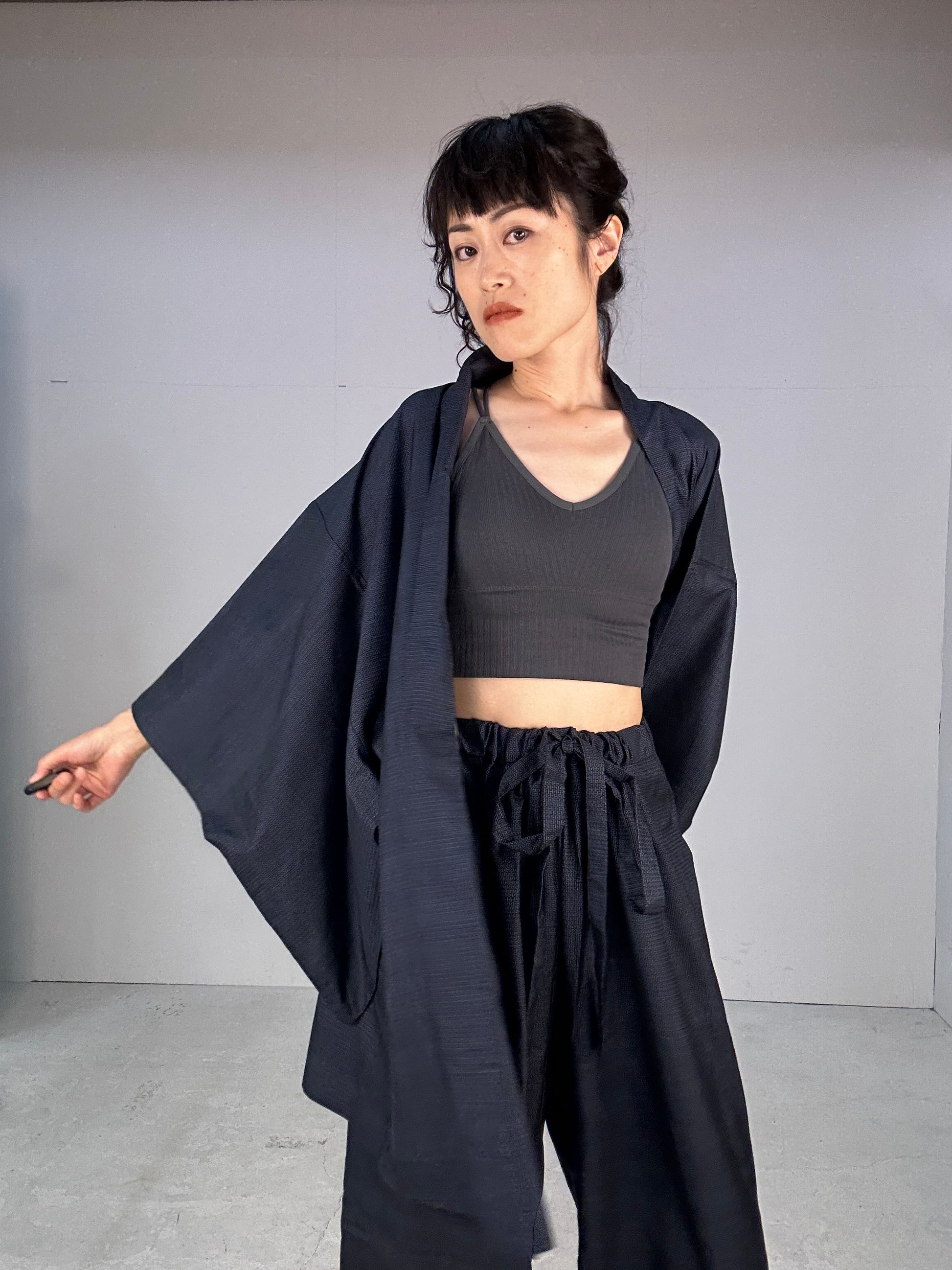 Oshima Tsumugi HAORI and KIMONO elastic waist pants(large size) upcycl –  MACHIKO KIMONO Japanese Kimonos, Vintage & Upcycled